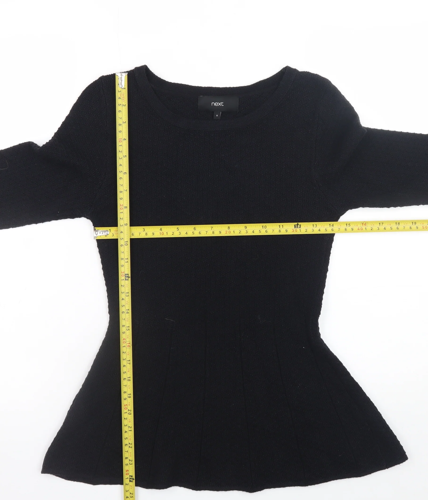 Next Women’s Black Knit Fit & Flare Dress Size 8 Long Sleeve - Image 2