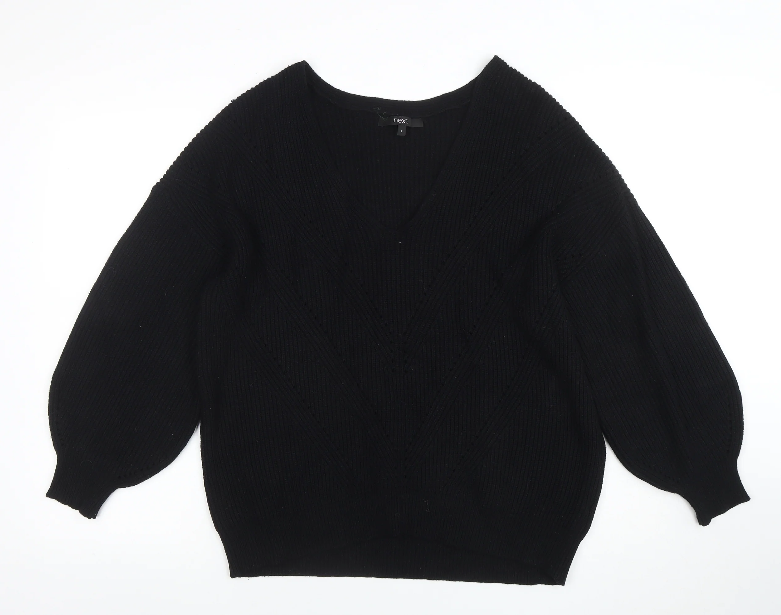 Next Women’s Black L Chunky Knit V-Neck Long Sleeve Jumper