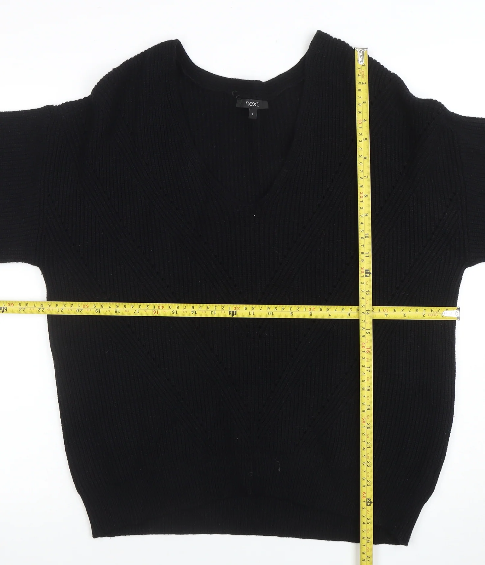Next Women’s Black L Chunky Knit V-Neck Long Sleeve Jumper - Image 2