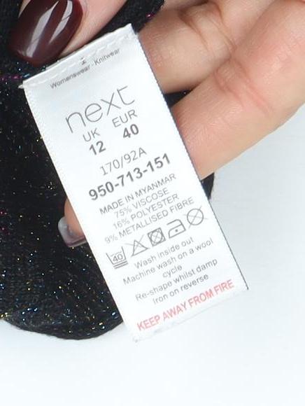 Next Women’s Black Metallic Knit Crew Neck Jumper Size 12 - Image 4