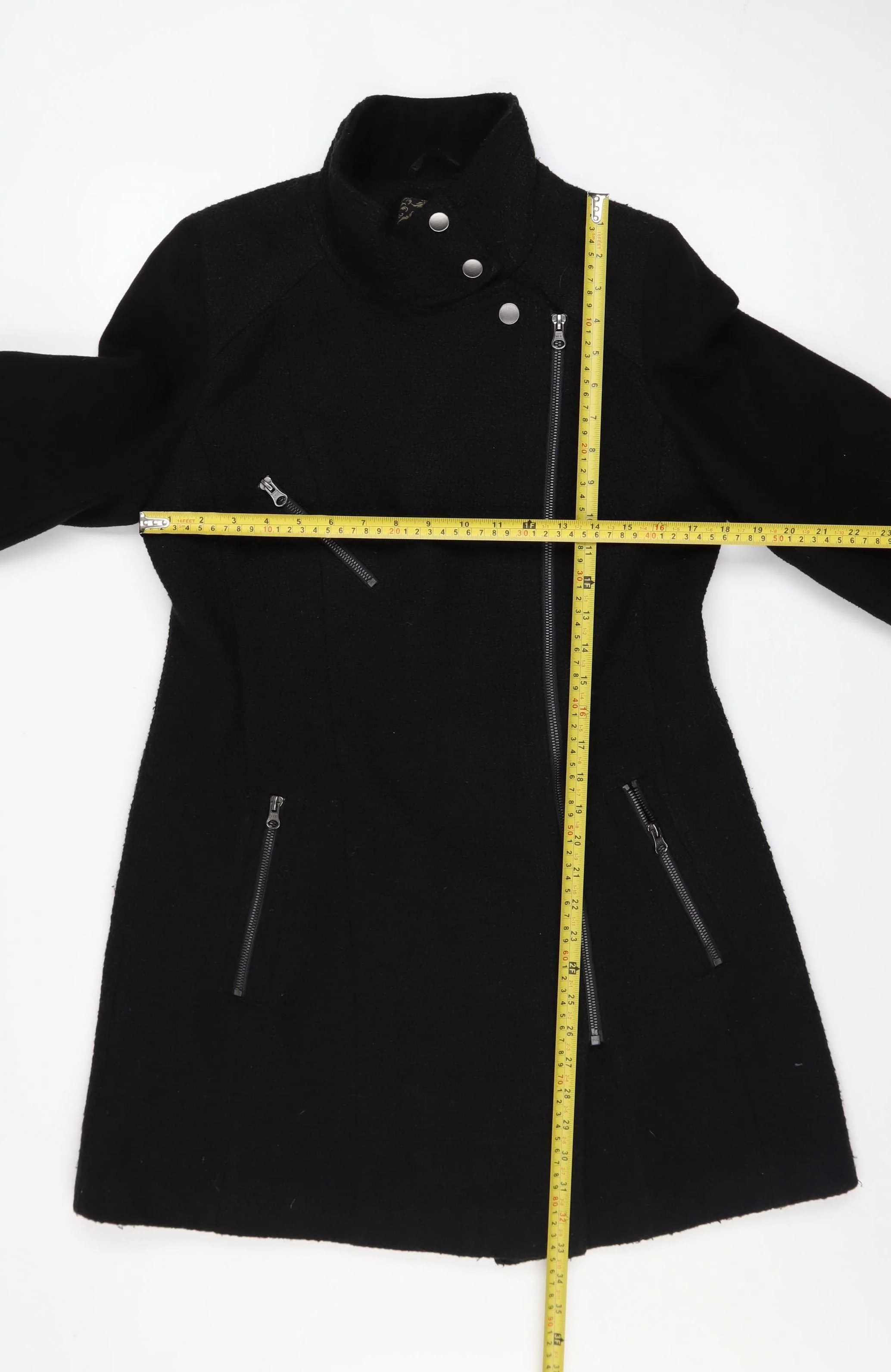 Next Women’s Black Wool Blend Mid-Length Motorcycle Coat Size 12 - Image 2