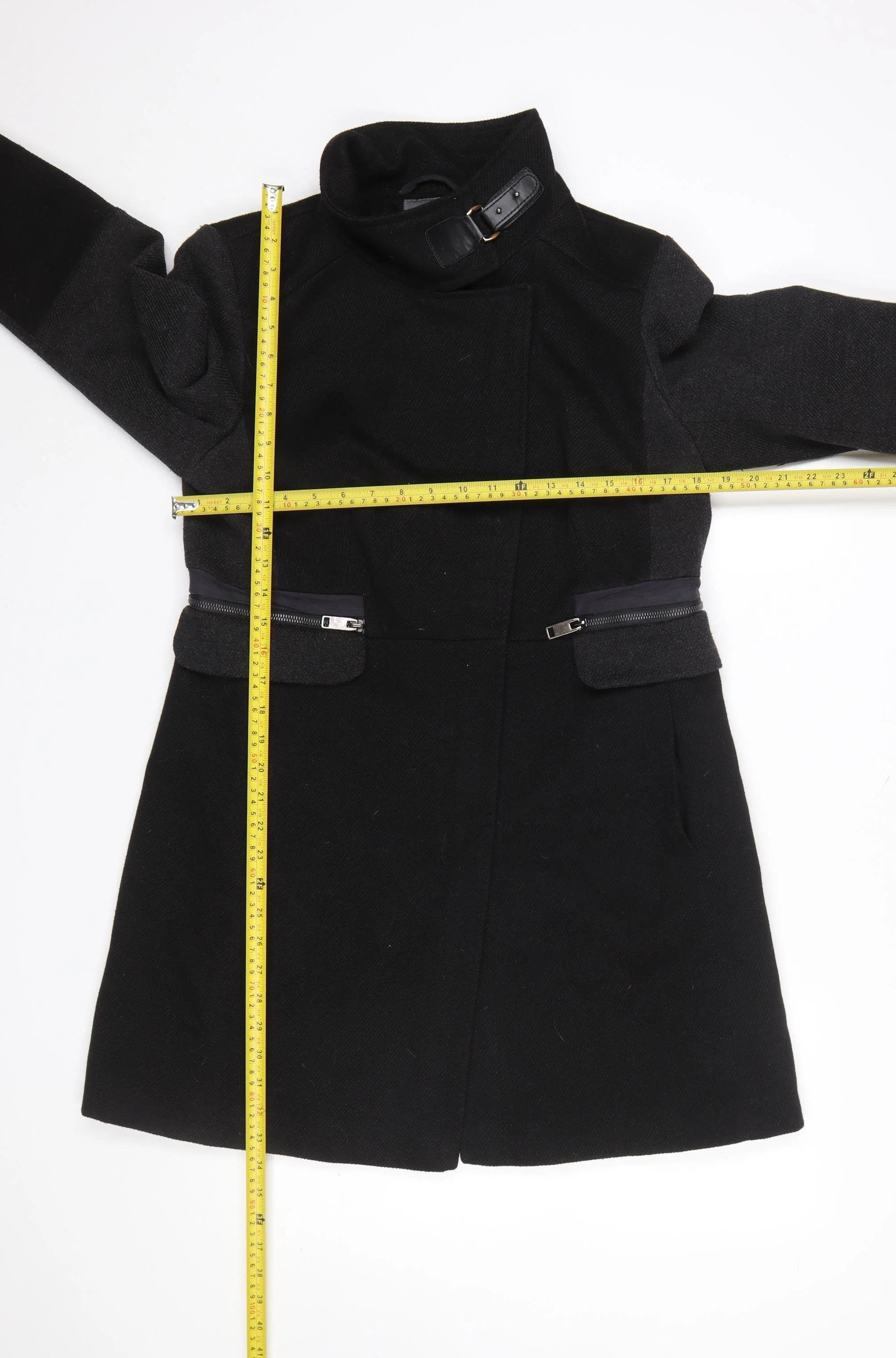 Next Women’s Black Wool Blend Overcoat Size 14 Buckle Collar Workwear - Image 2