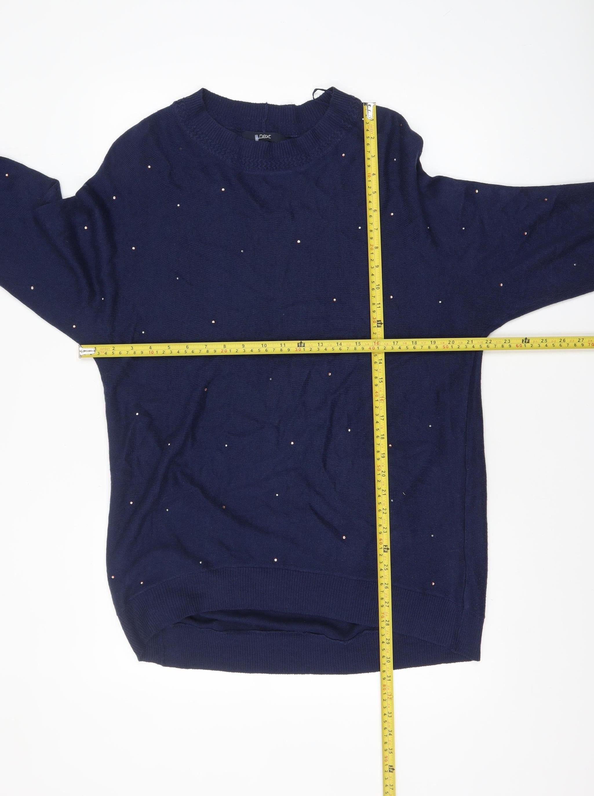 Next Women’s Blue Beaded Crew Neck Acrylic Jumper Size S - Image 2