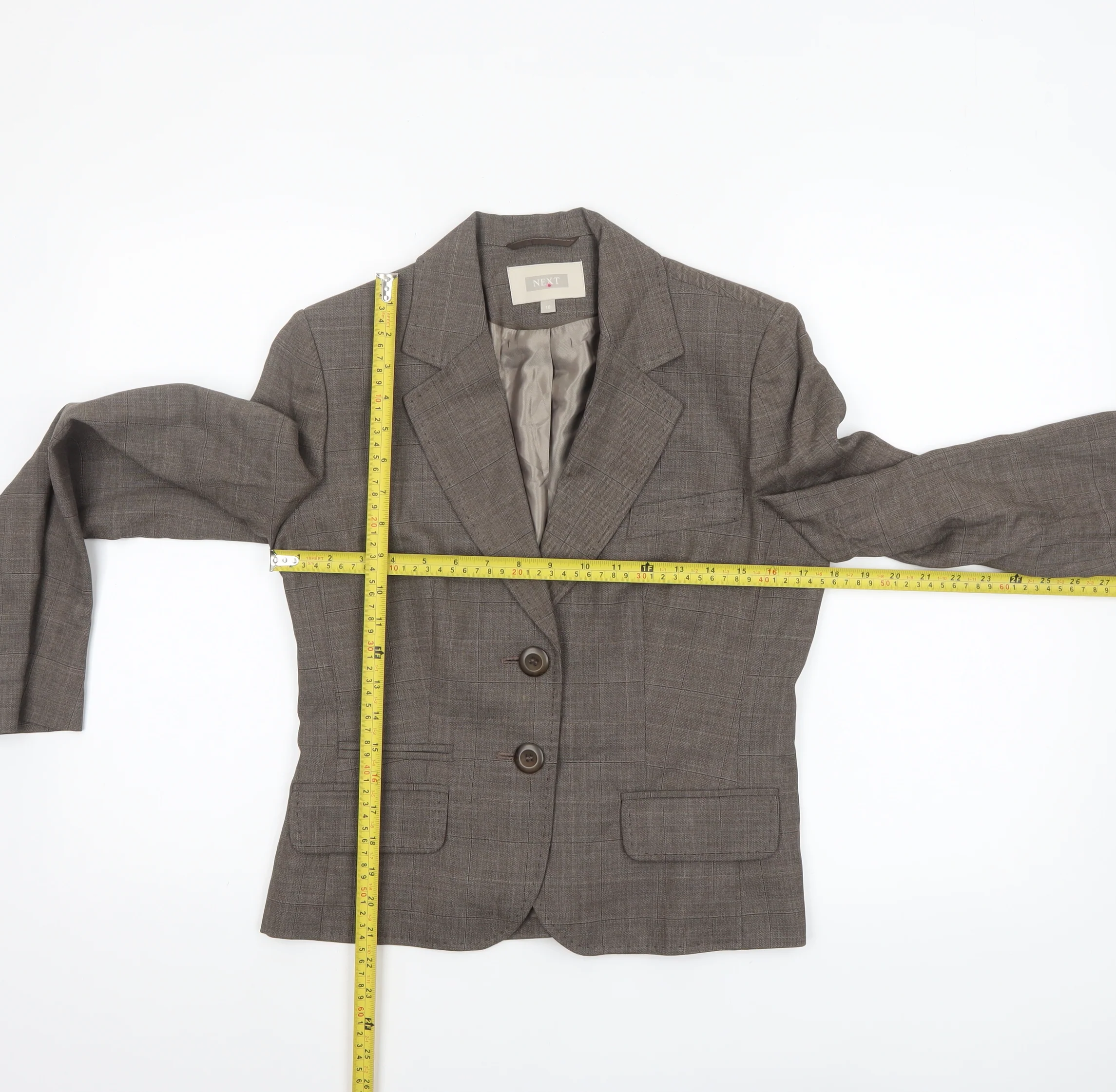 Next Women’s Brown Check Wool Blend Blazer Size 10 Regular Fit - Image 2