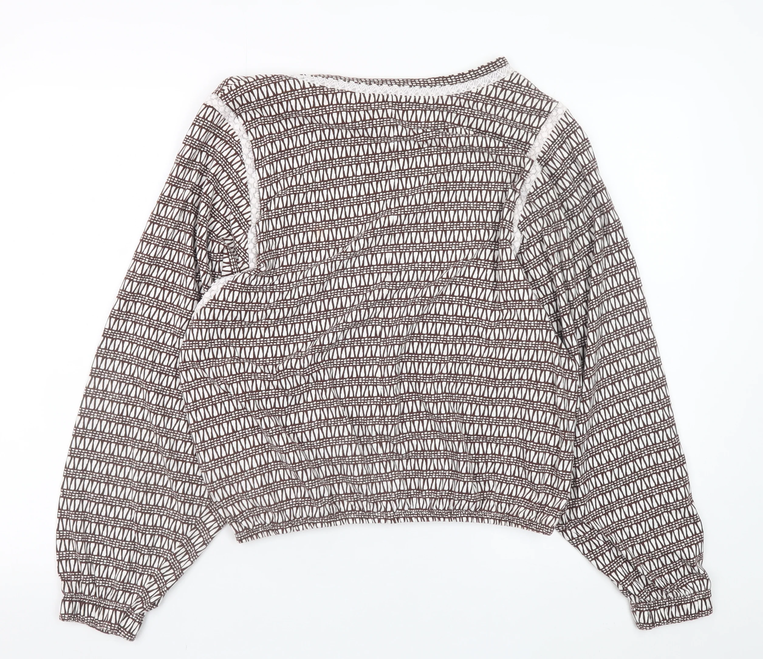 Next Women’s Brown Geometric Cotton Cropped Blouse Size 8 - Image 3