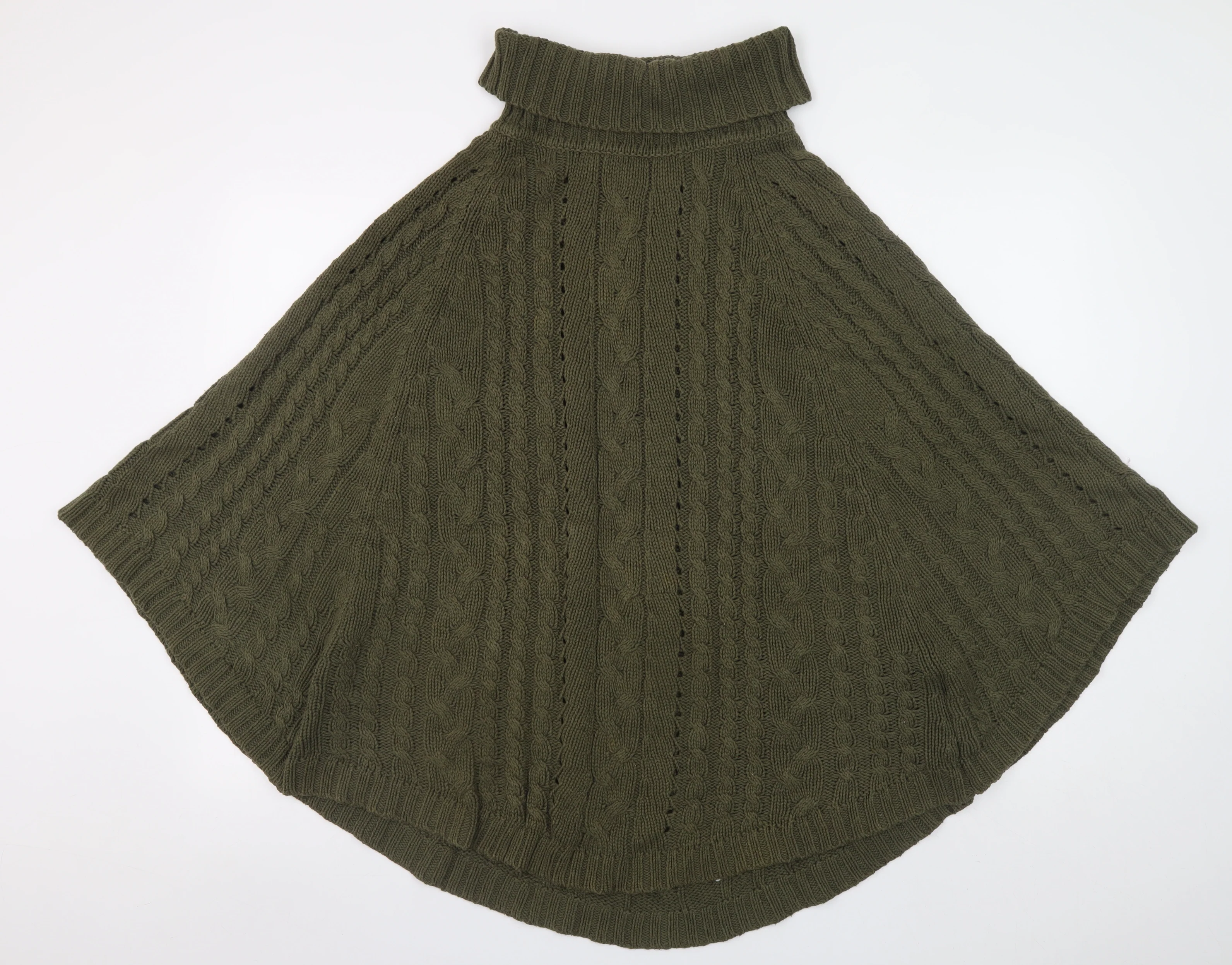 Next Women’s Green Cable Knit Roll Neck Cape XS