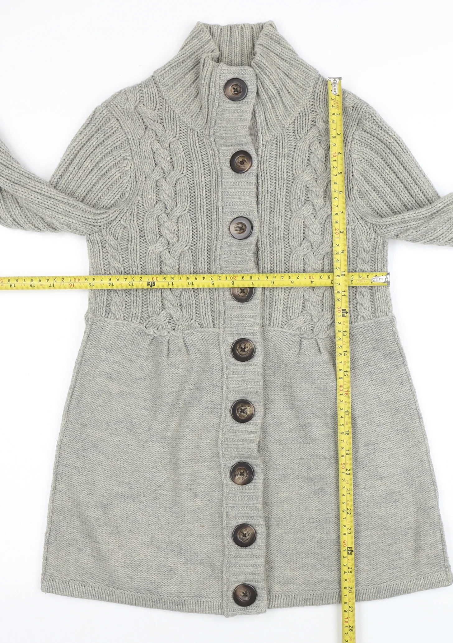 Next Women’s Grey Cable Knit Long Cardigan UK 10 Wool Blend - Image 2