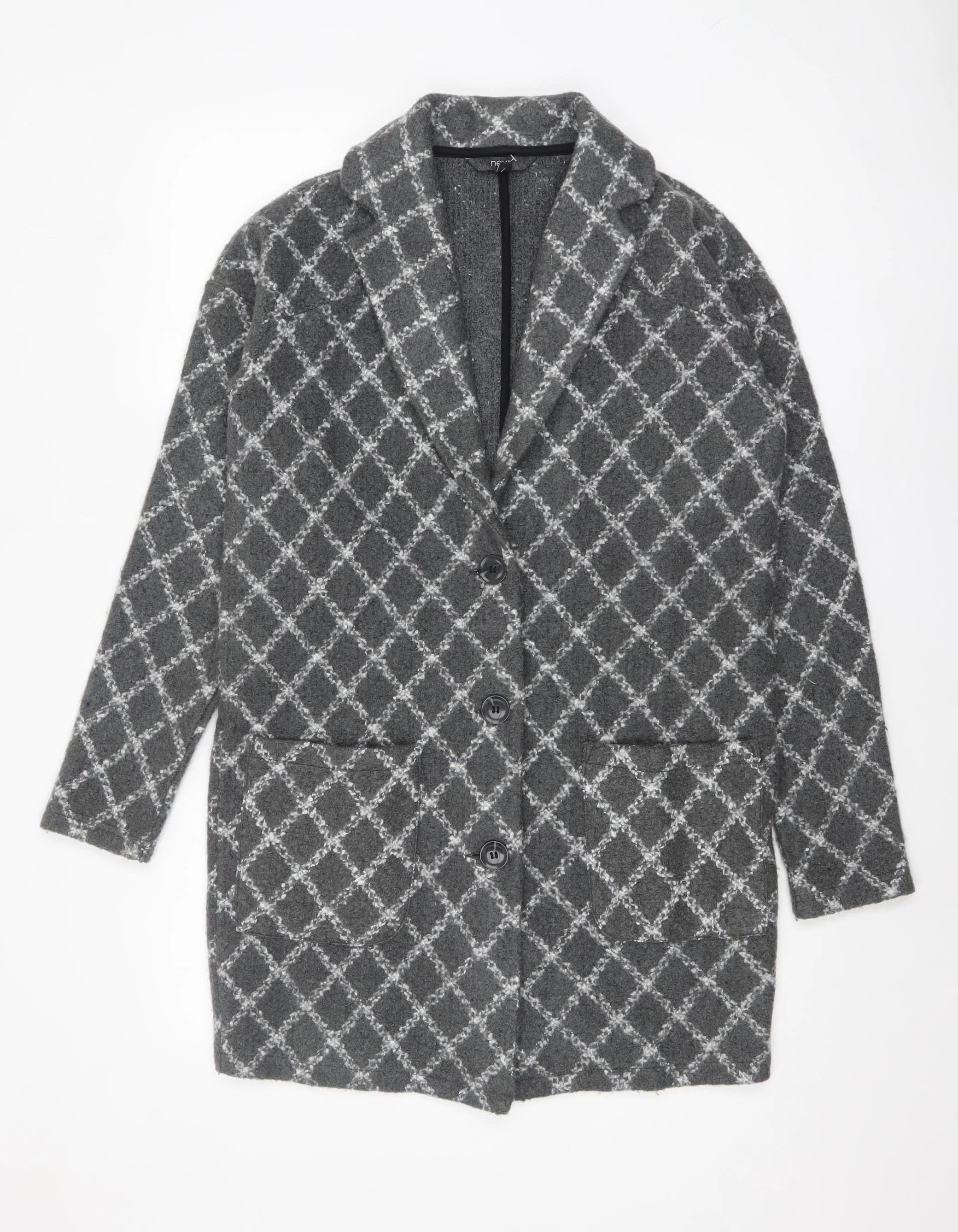 Next Women’s Grey Check Long Coatigan Size S Acrylic Blend