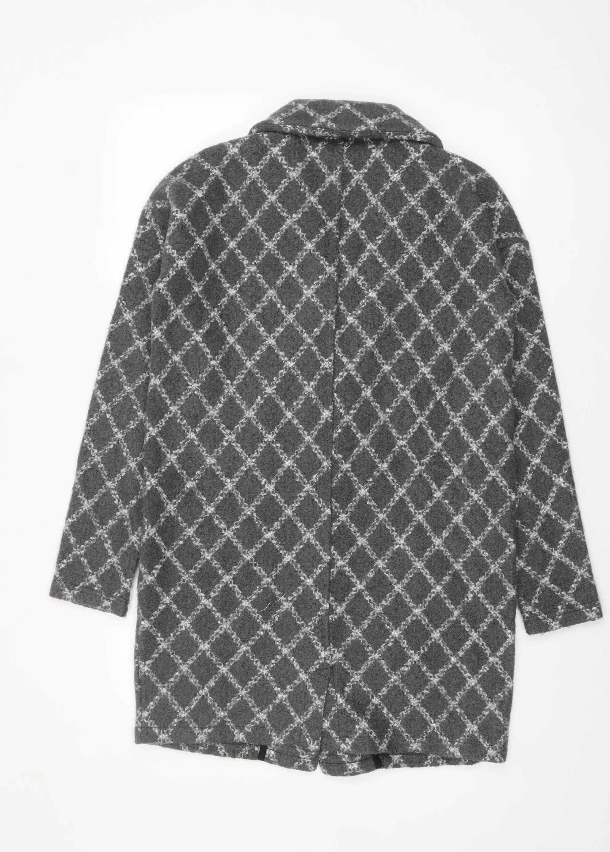 Next Women’s Grey Check Long Coatigan Size S Acrylic Blend - Image 3
