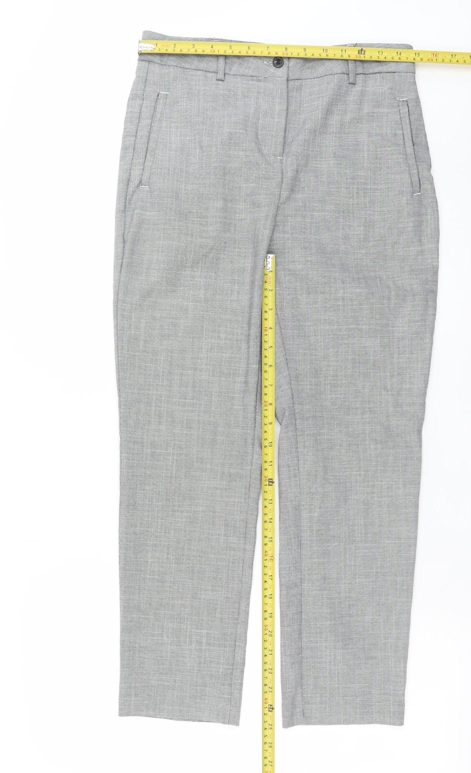 Next Women’s Grey Check Trousers Size 8 Regular Straight Leg Workwear - Image 2