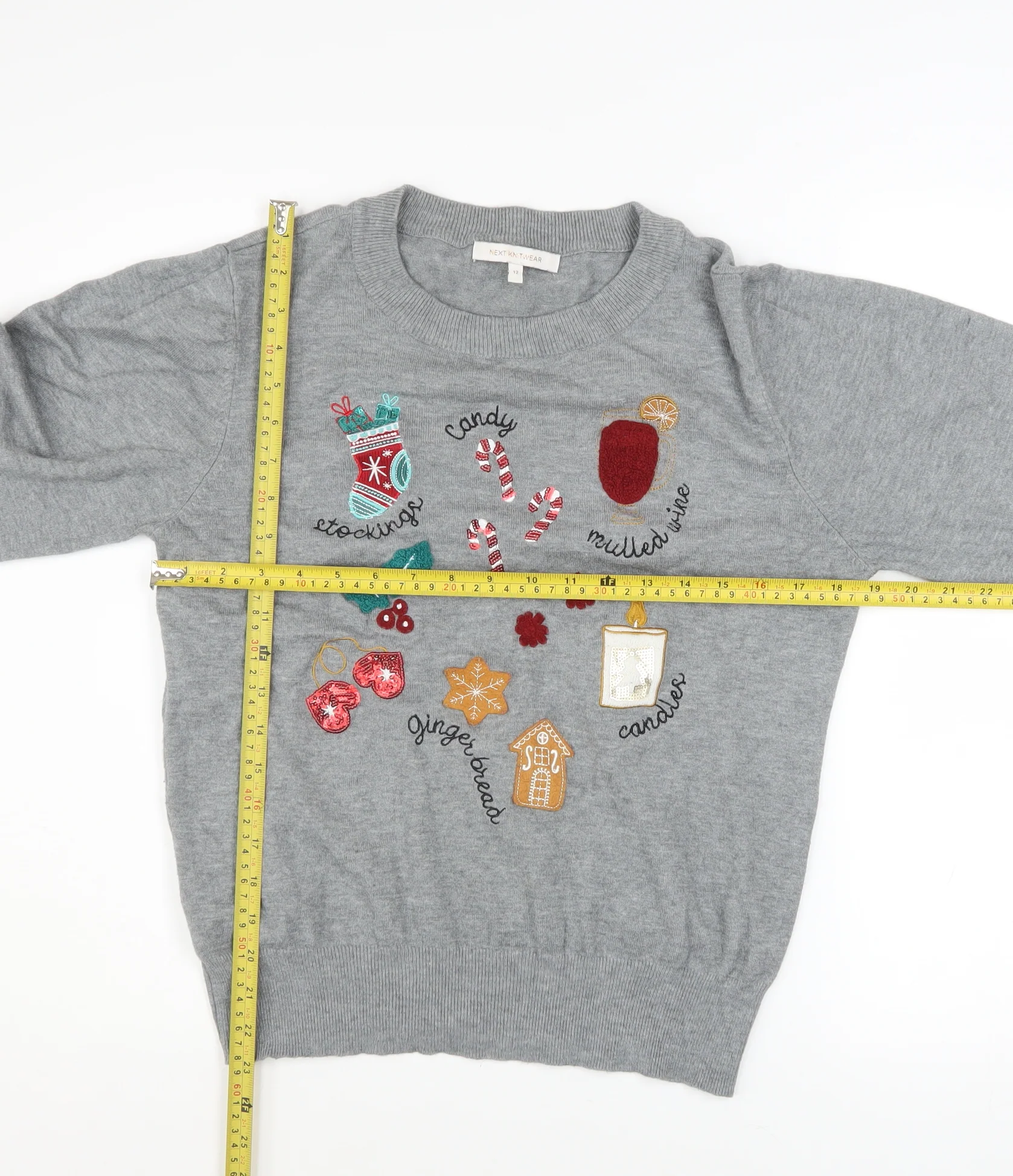 Next Women’s Grey Christmas Embroidered Jumper Size 12 - Image 2