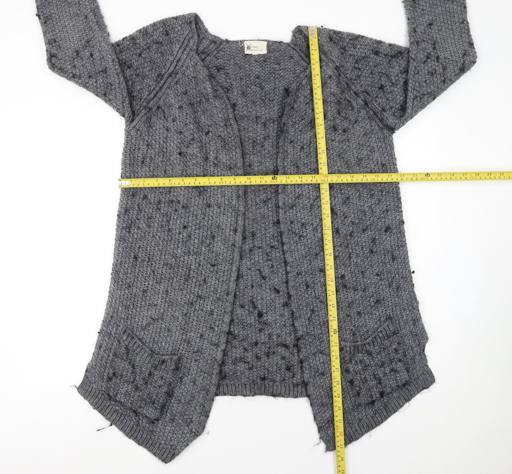 Next Women’s Grey Chunky-Knit Open Cardigan L Wool Blend - Image 2