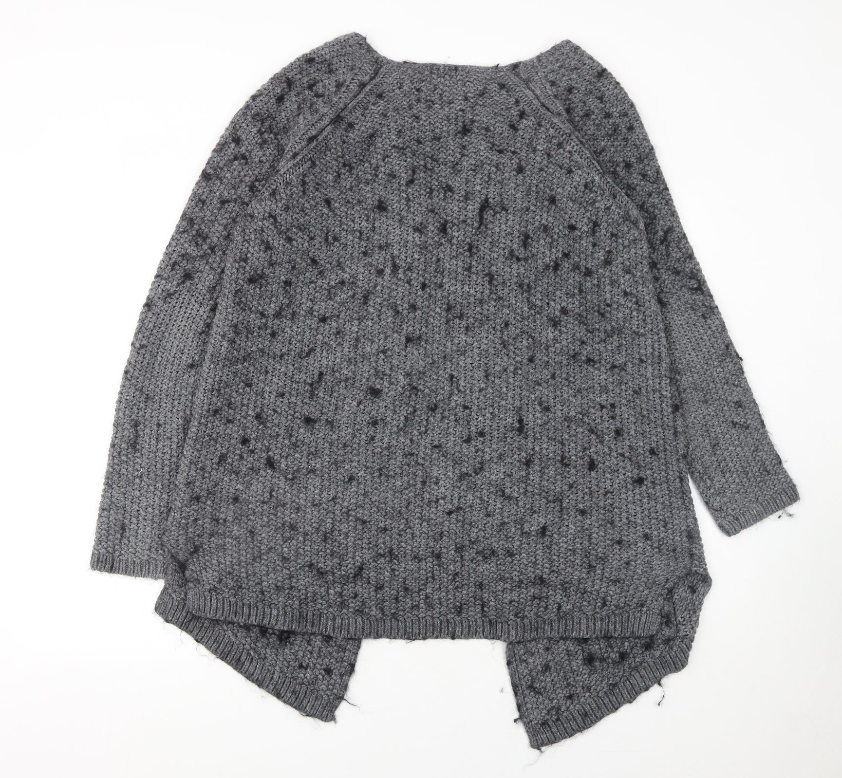 Next Women’s Grey Chunky-Knit Open Cardigan L Wool Blend - Image 3