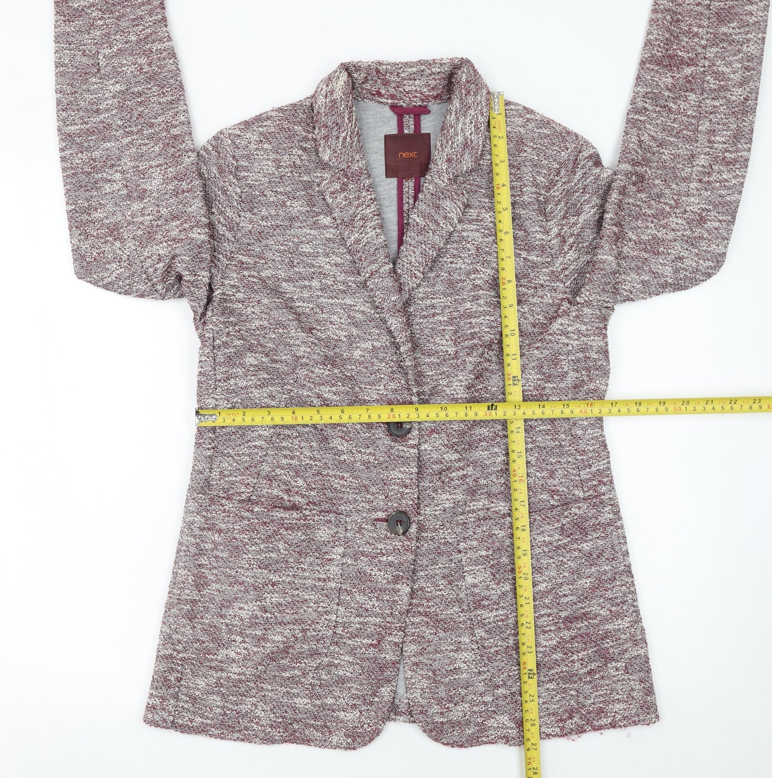 Next Women’s Grey Marled Blazer UK 12 Tailored Two-Button Jacket - Image 2