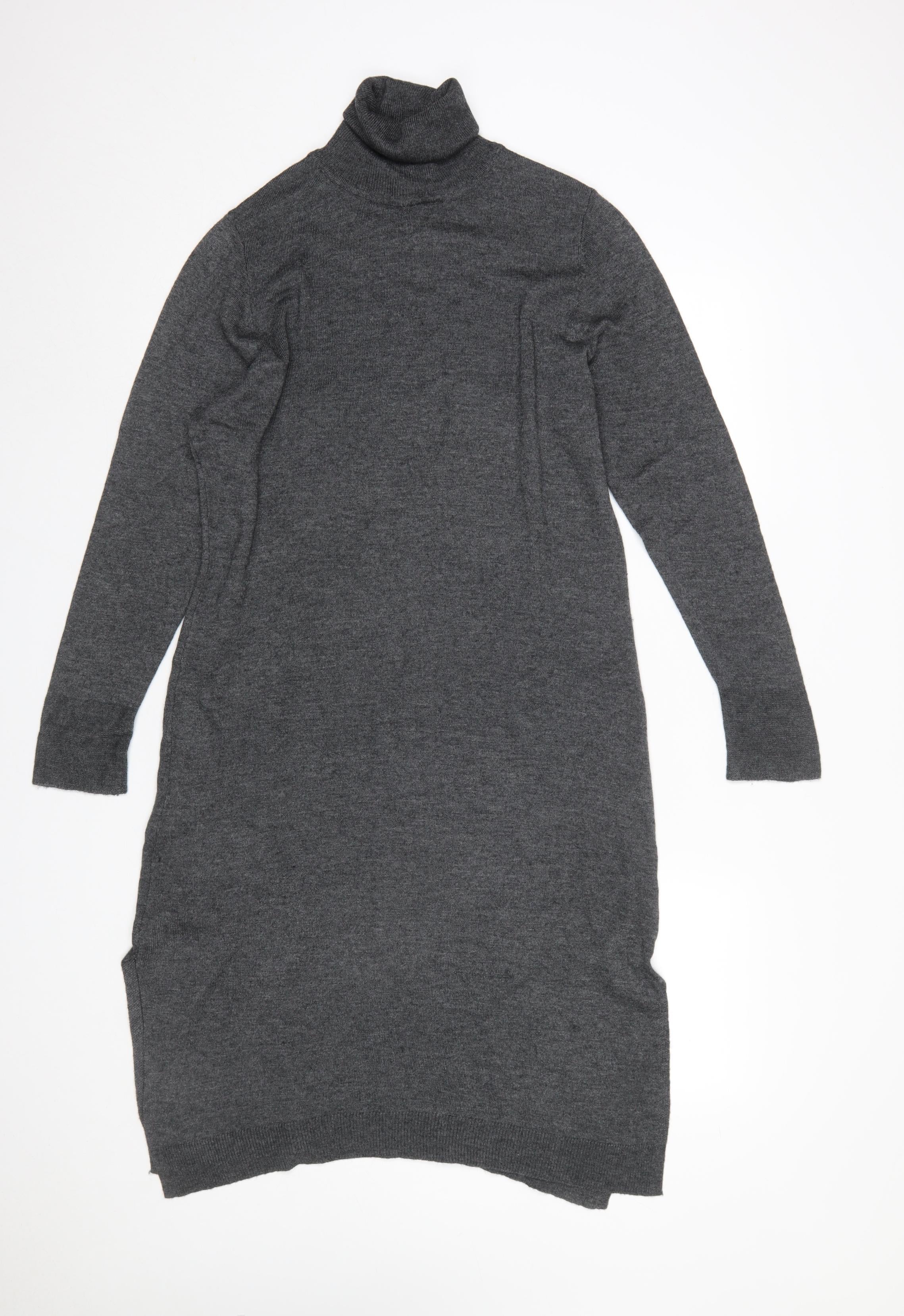 Next Women’s Grey Roll Neck Long Sleeve Knit Sweater Dress Size 12