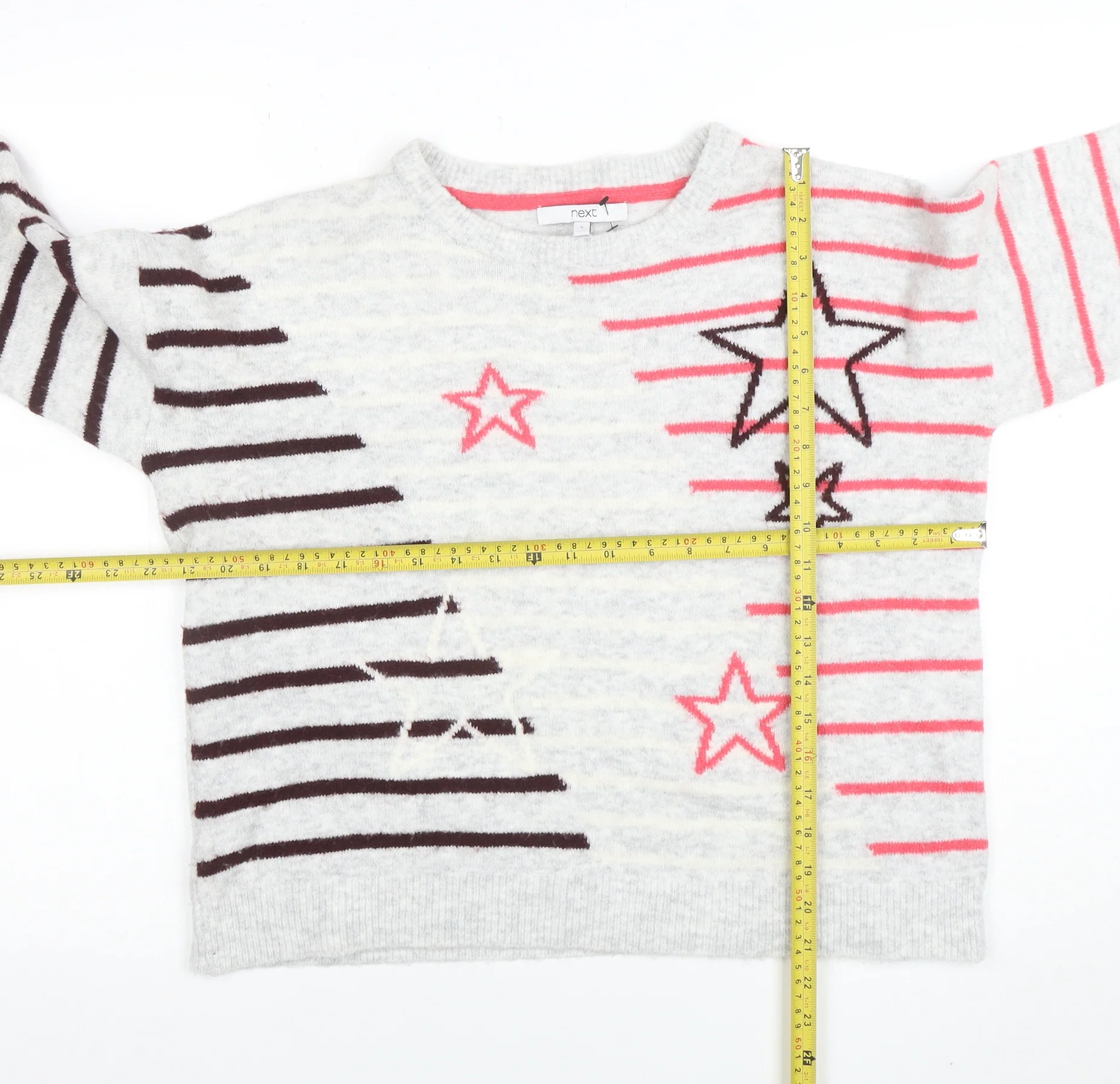 Next Women’s Grey Star Stripe Knit Jumper Size S Long Sleeve - Image 2