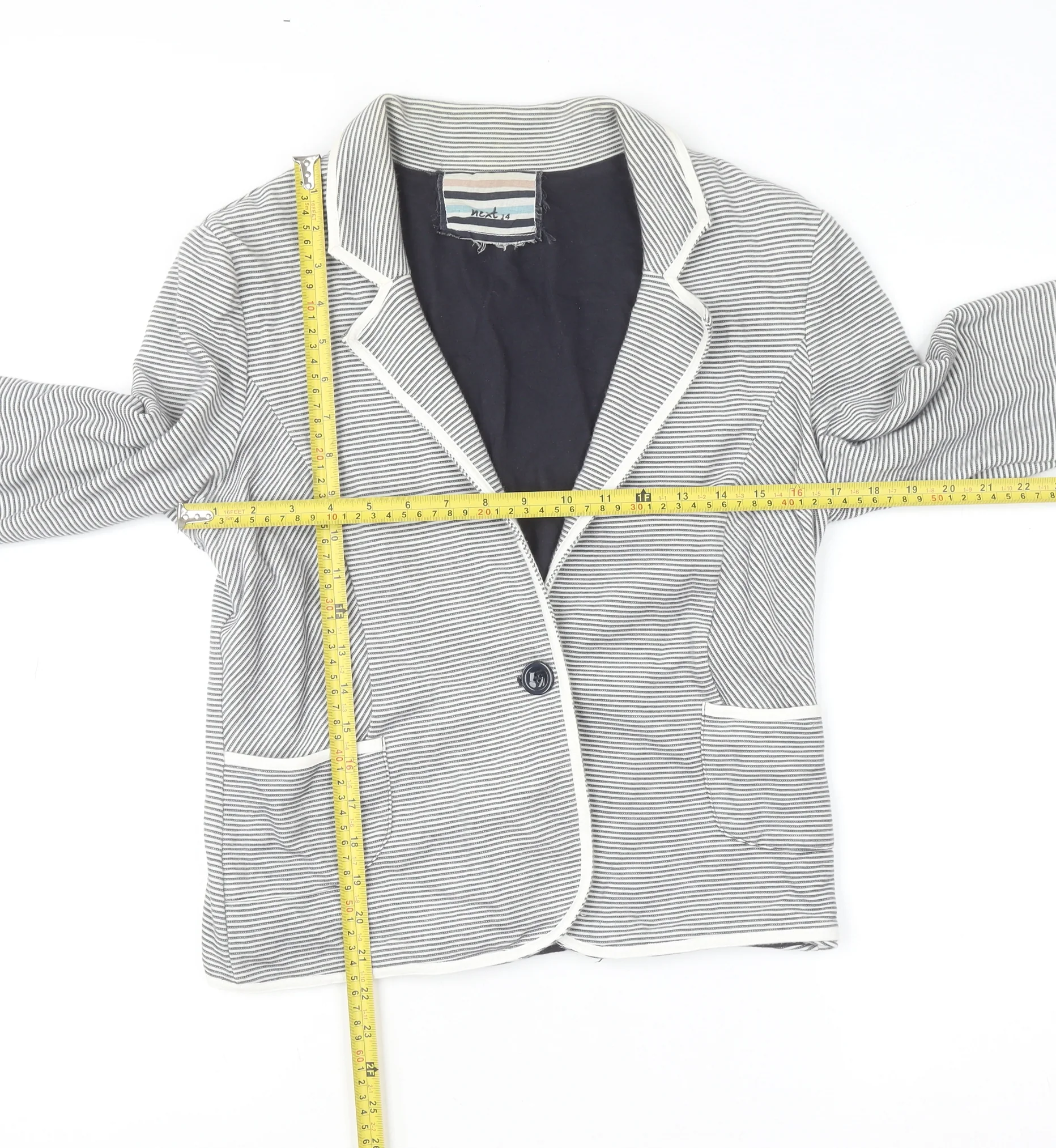 Next Women’s Grey Striped Cotton Blazer Jacket Size M - Image 2