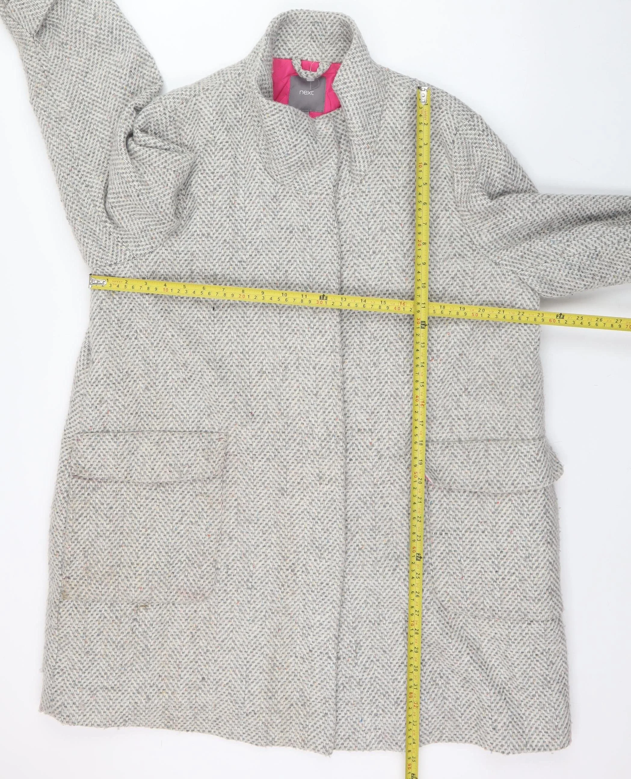 Next Women’s Grey Tweed Wool Blend Coat Size 20 Classic Overcoat - Image 2