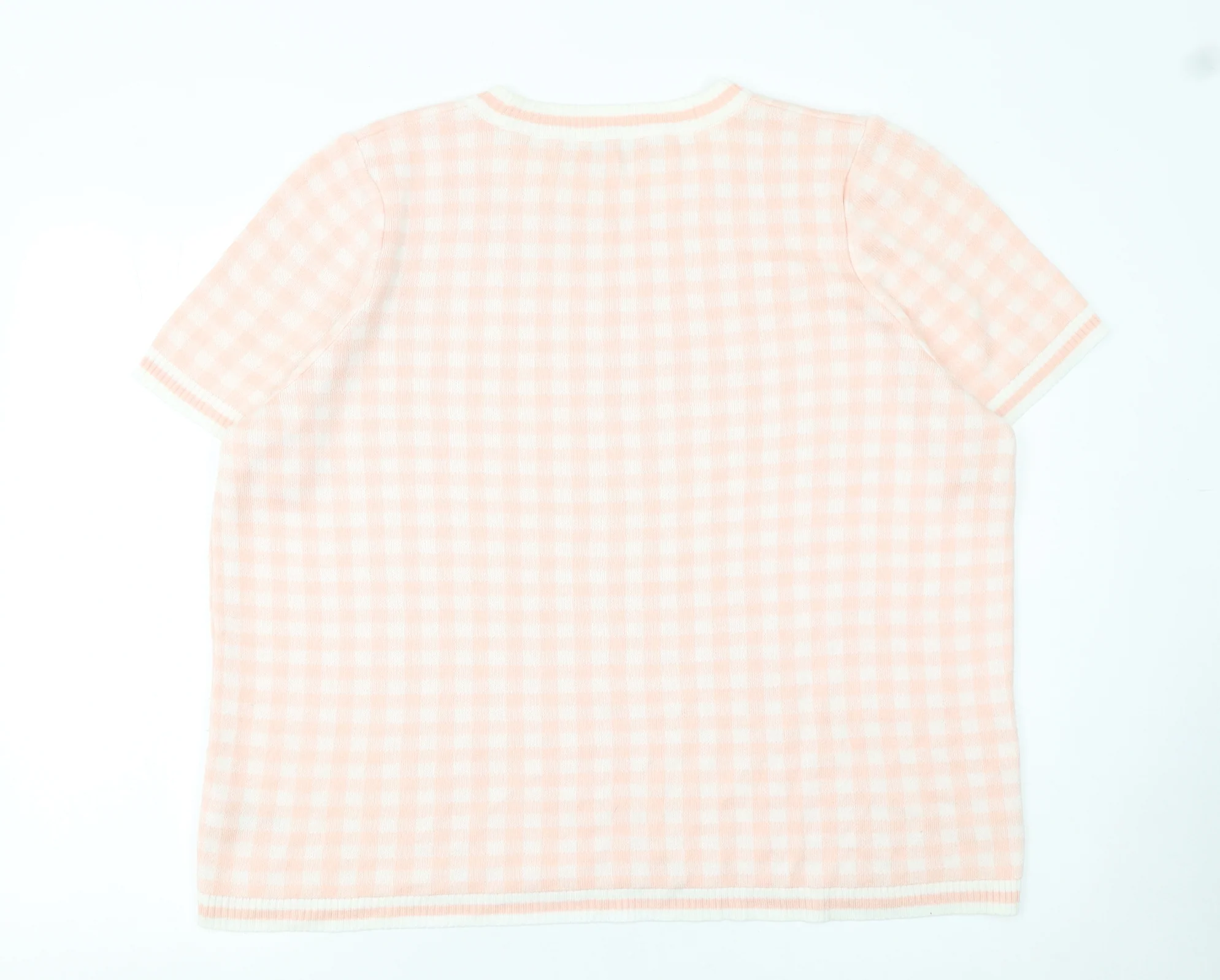 Next Women’s Pink Check Knit Short Sleeve Acrylic Jumper XL - Image 3