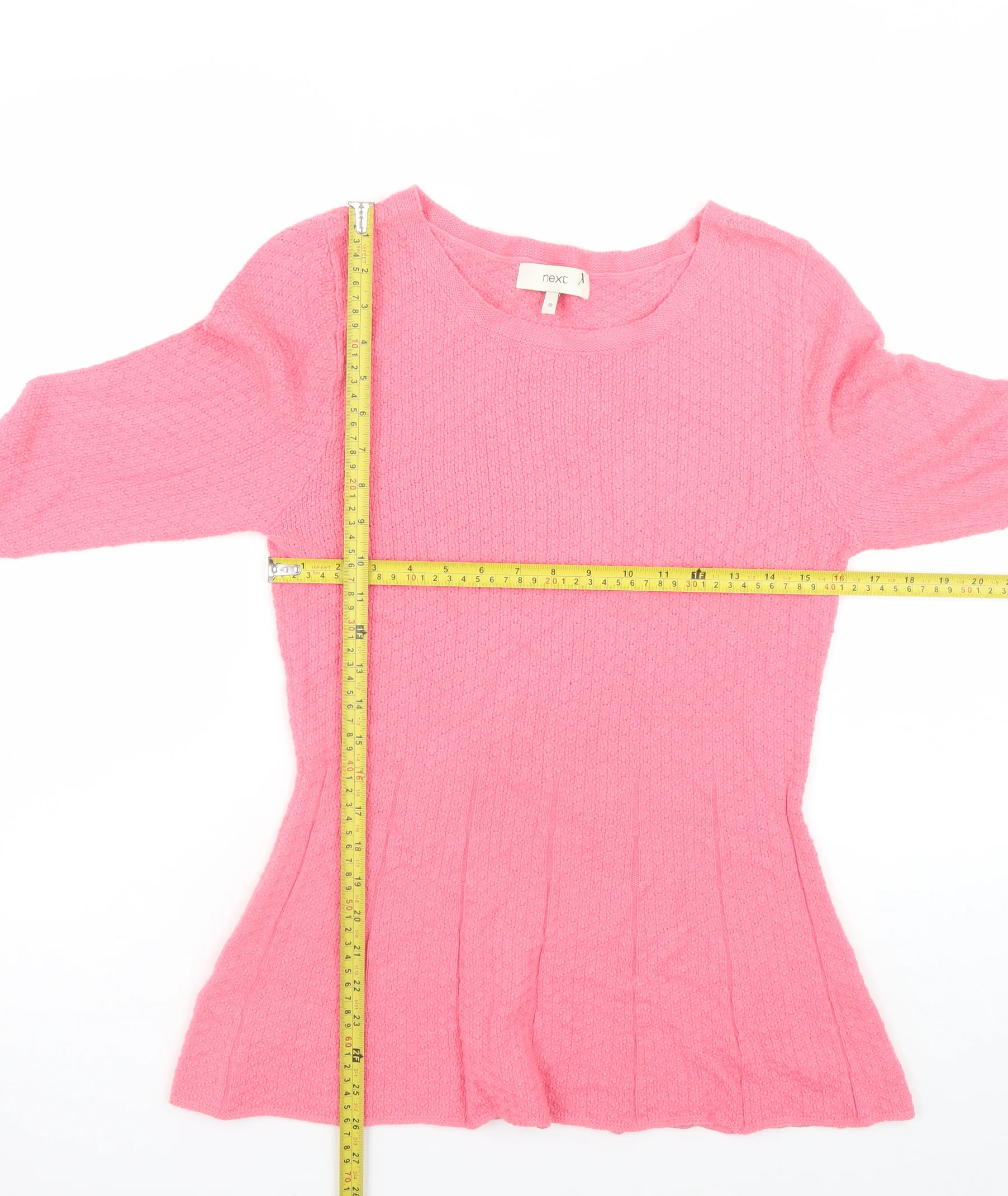 Next Women’s Pink Knit Skater Dress Size 12 Long Sleeve - Image 2