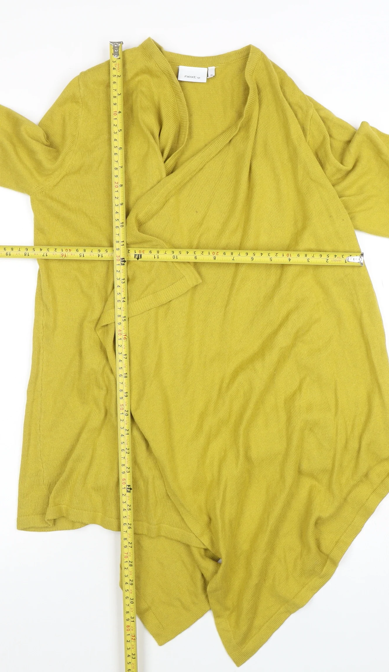 Next Women Yellow V-Neck Open Knit Long Sleeve Cardigan Size 10 - Image 2