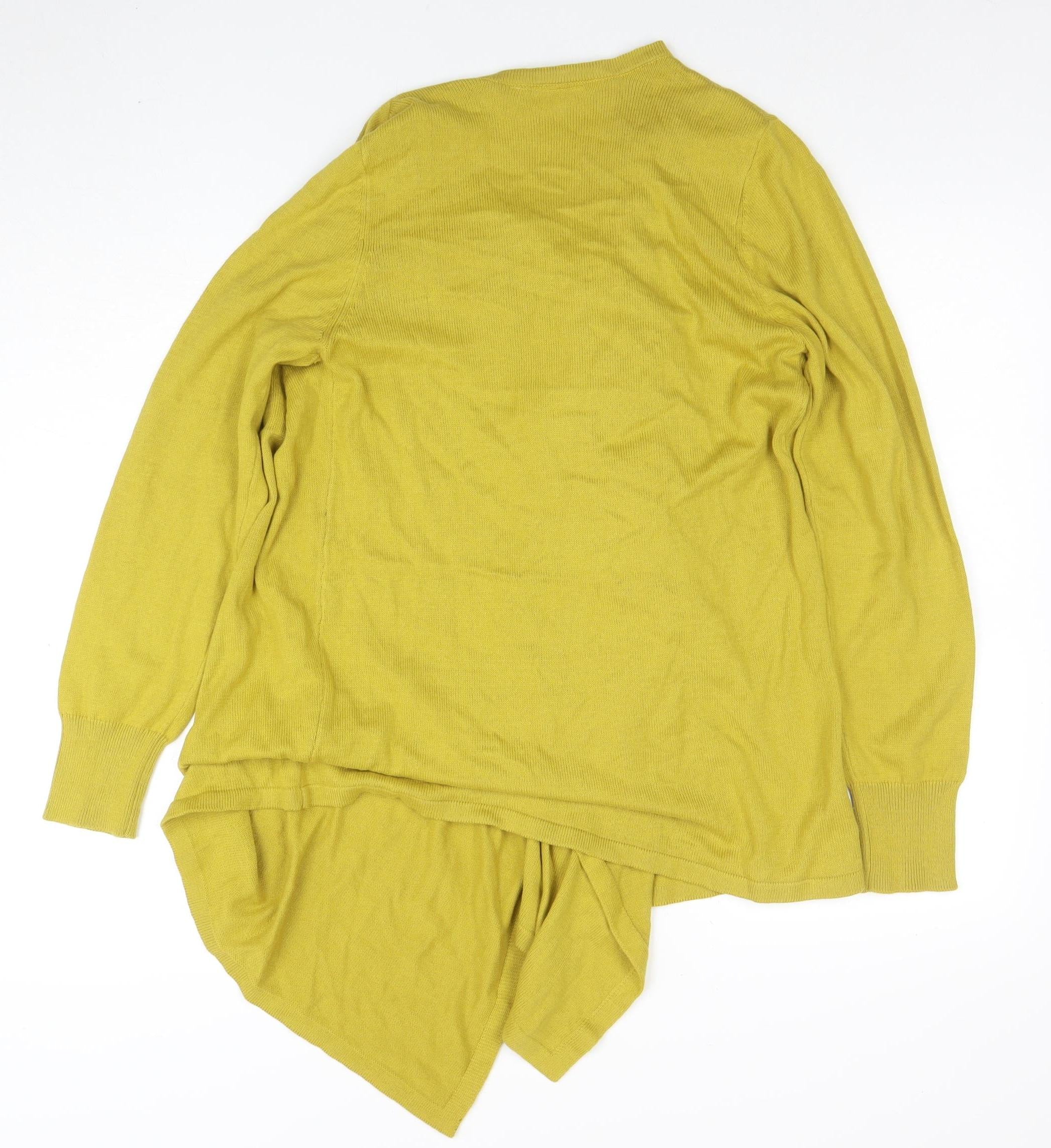 Next Women Yellow V-Neck Open Knit Long Sleeve Cardigan Size 10 - Image 3