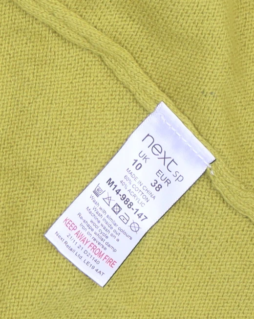 Next Women Yellow V-Neck Open Knit Long Sleeve Cardigan Size 10 - Image 4