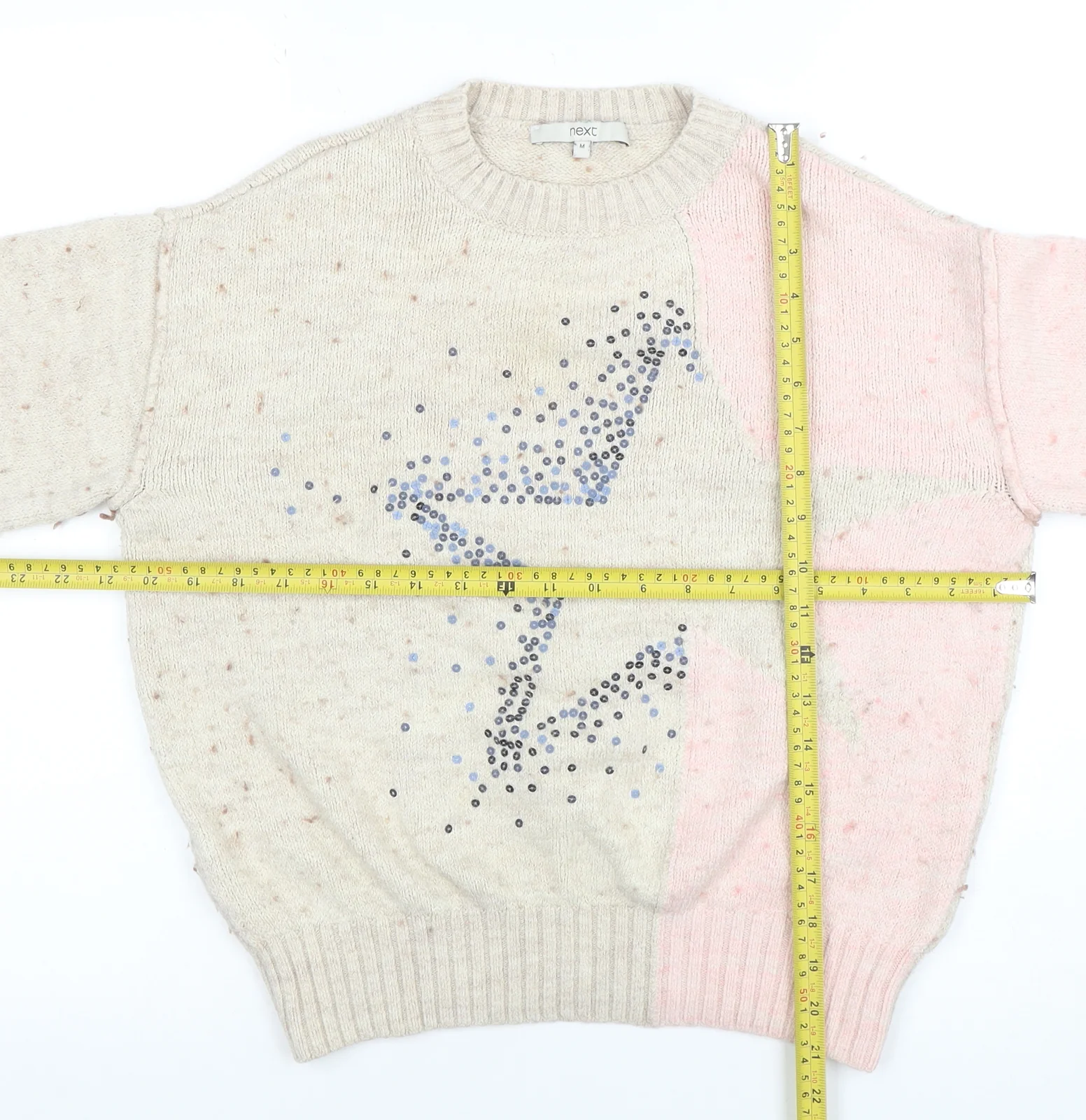 Next Womens Beige Star Rhinestone Knit Jumper Size 14 - Image 2