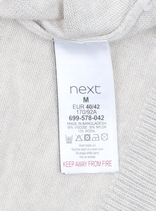 Next Womens Beige V-Neck Relaxed Knit Jumper Size M - Image 4