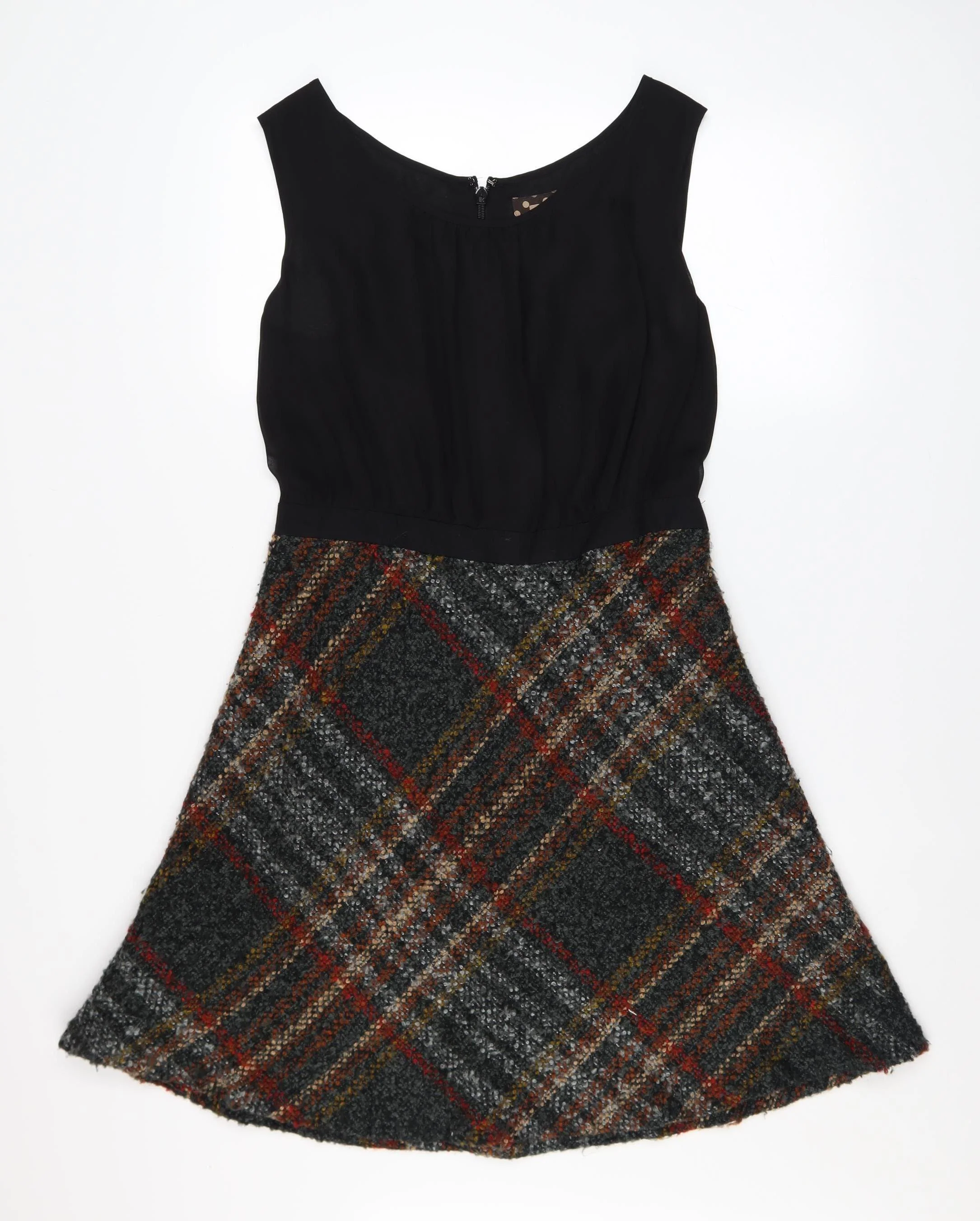 Next Womens Black Check A-Line Sleeveless Dress Size 14