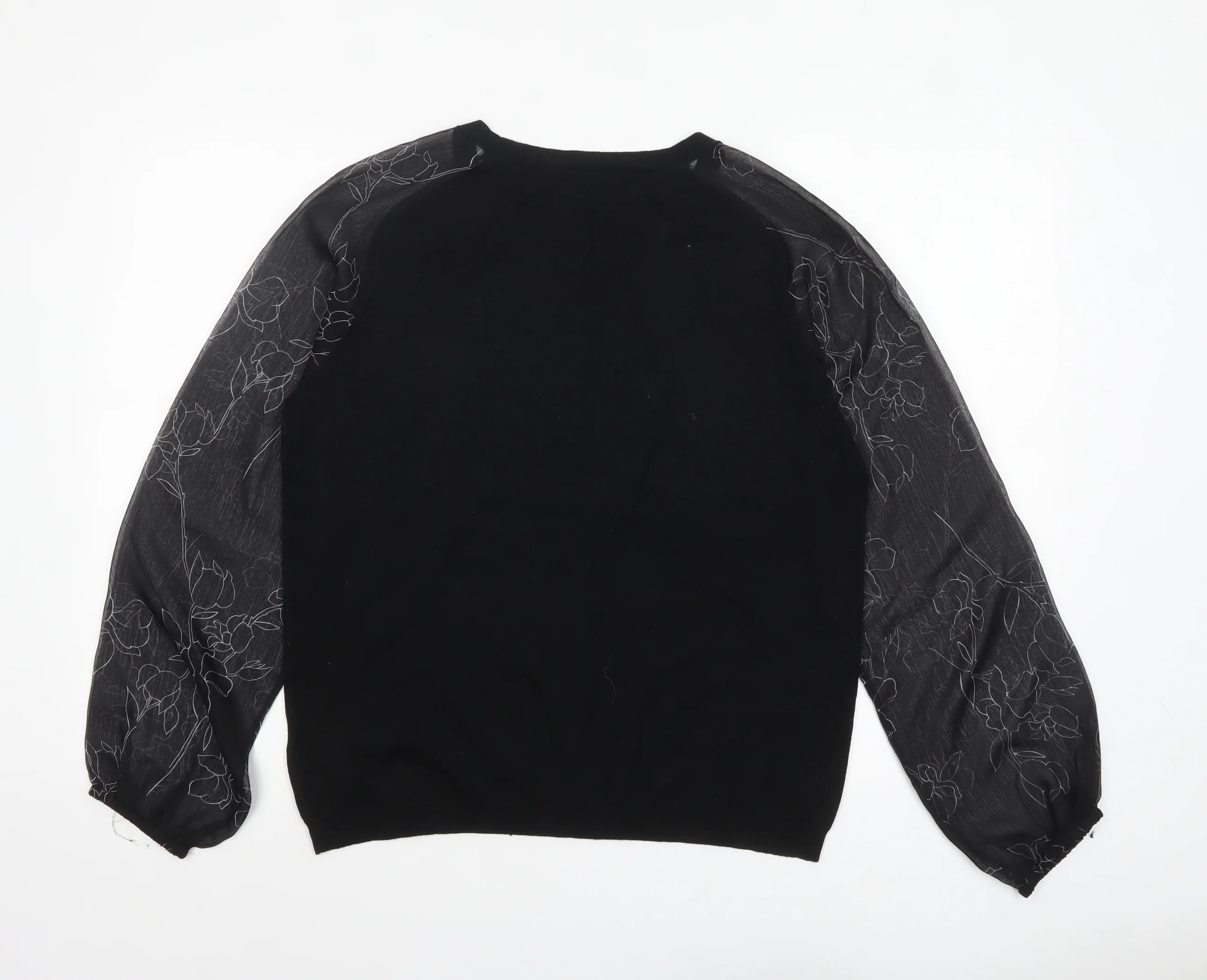 Next Womens Black Floral Sheer Puff Sleeve Pullover Jumper Size 16 - Image 3