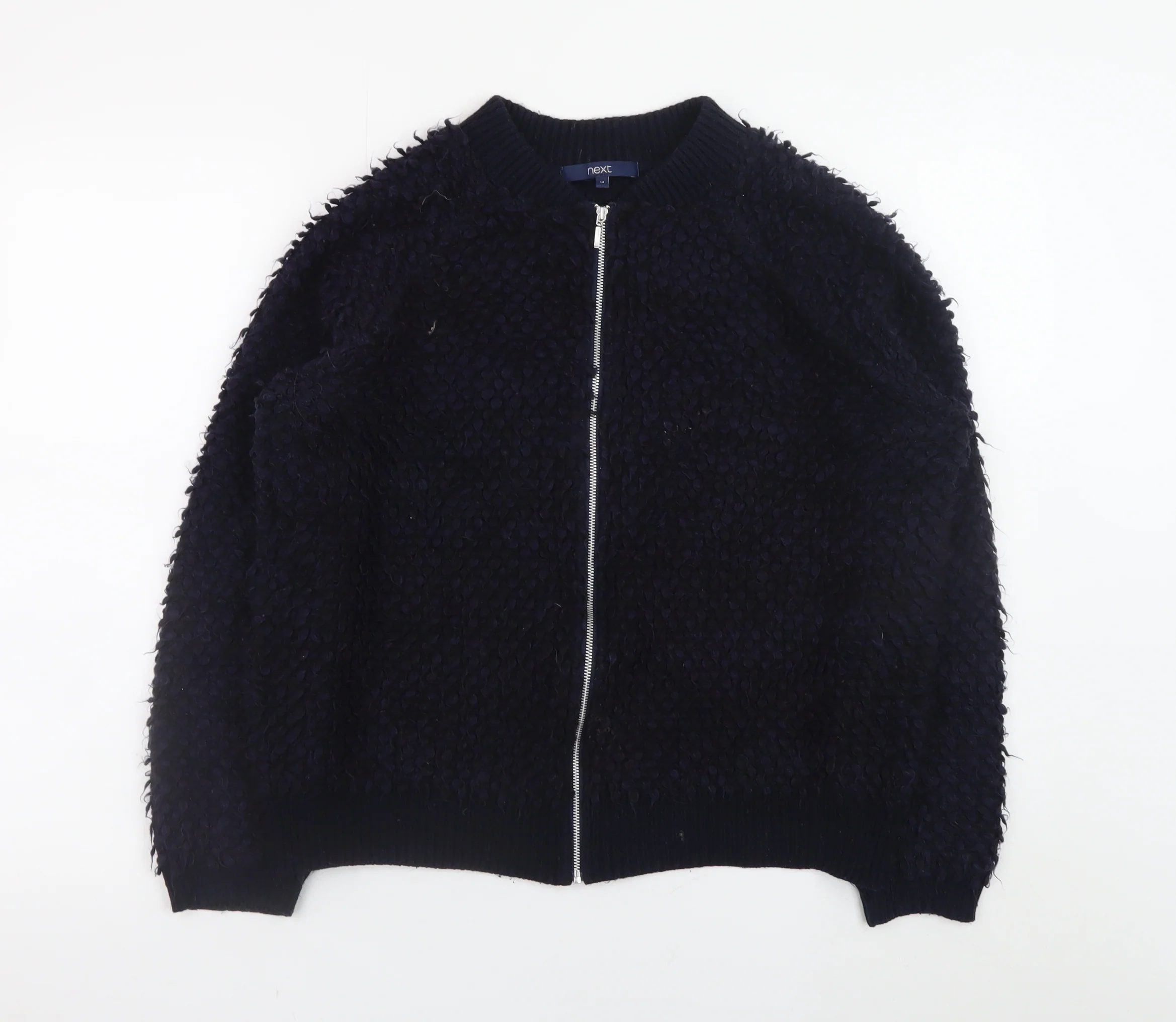 Next Womens Black Full Zip Chunky Knit Jumper UK 14