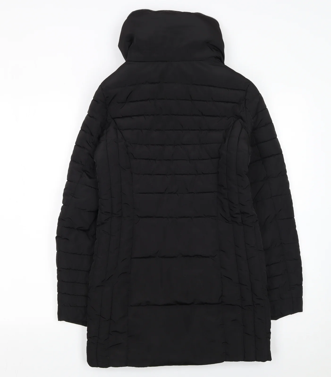 Next Womens Black Size 6 Long Puffer Jacket with Zipped Pockets - Image 3
