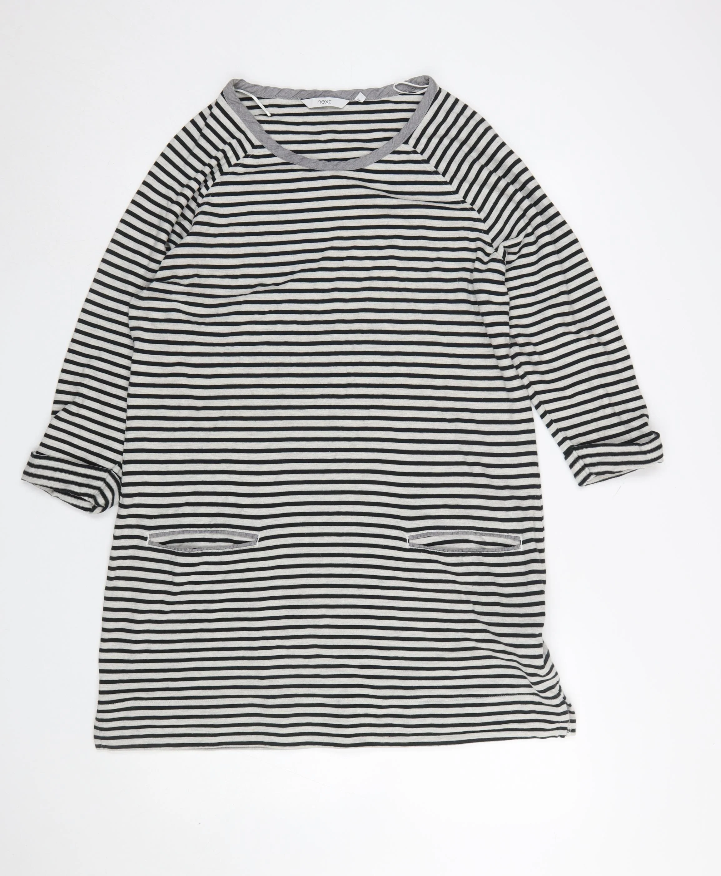 Next Women's Black Striped 3/4 Sleeve Shift Dress Size 16