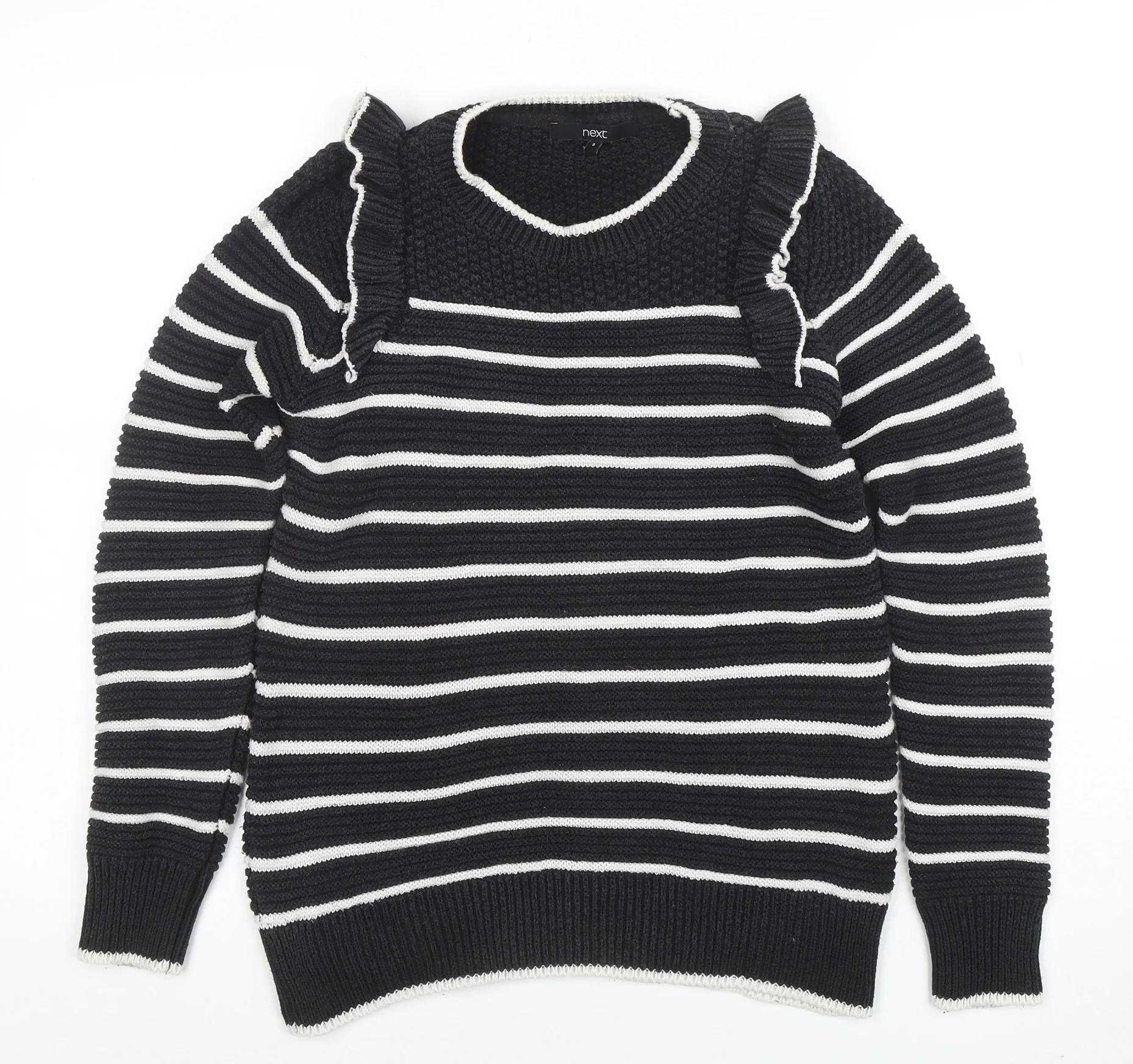 Next Women's Black Striped Ruffle Knit Jumper Size 8
