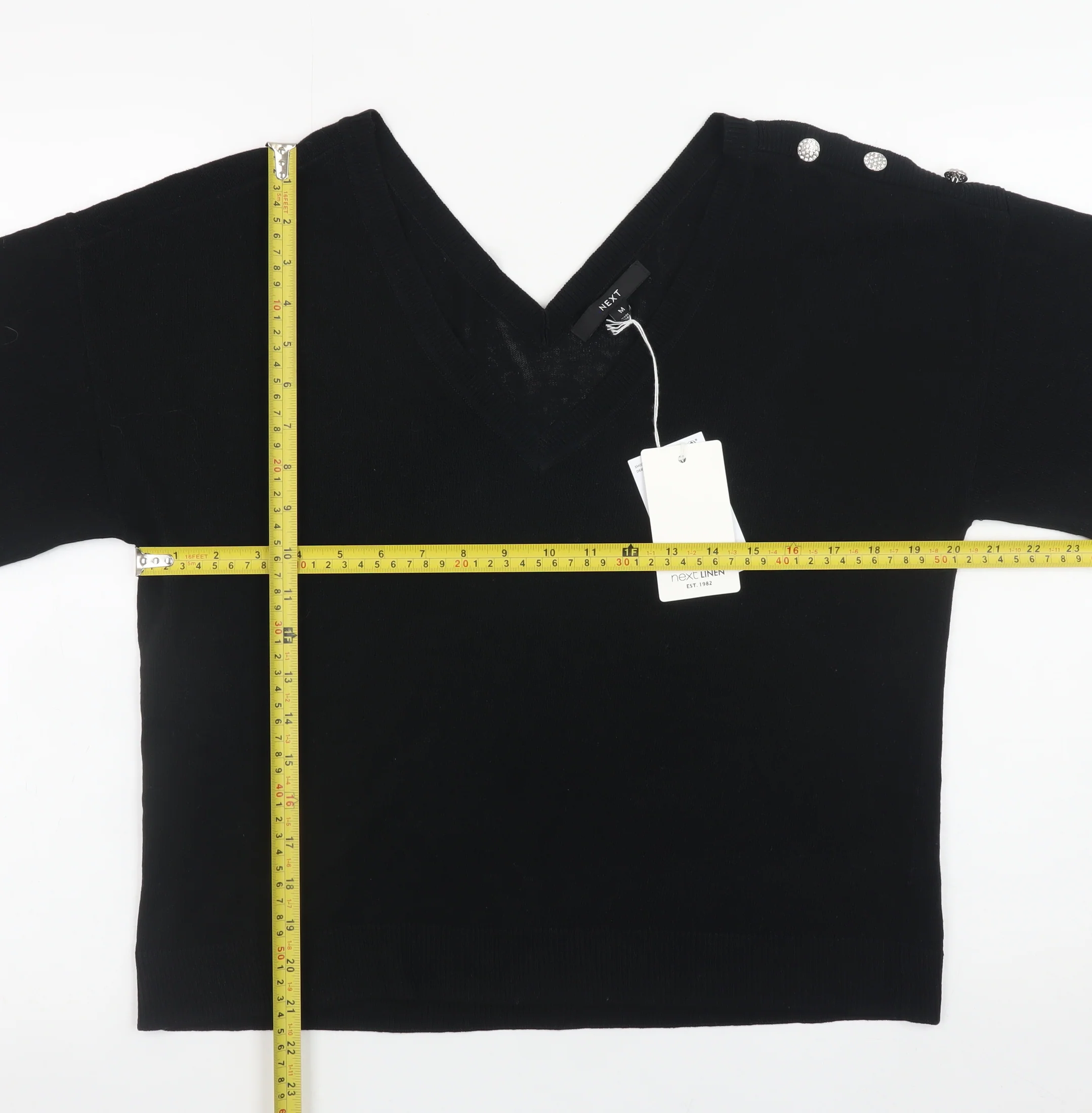 Next Womens Black V-Neck Short Sleeve Pullover Jumper Size 12 - Image 2