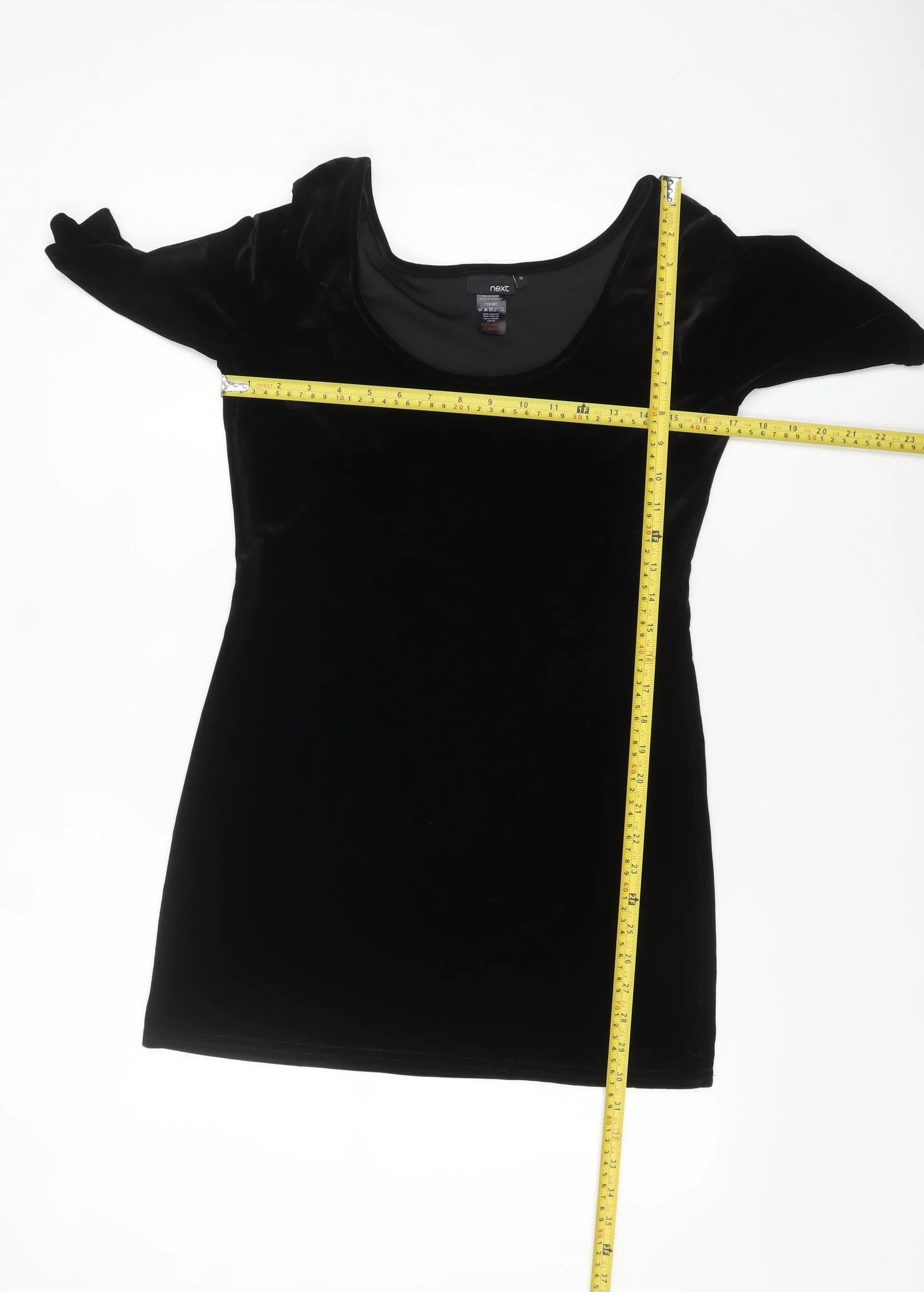Next Women's Black Velvet Short Sleeve Scoop Neck Top Size 12 - Image 2