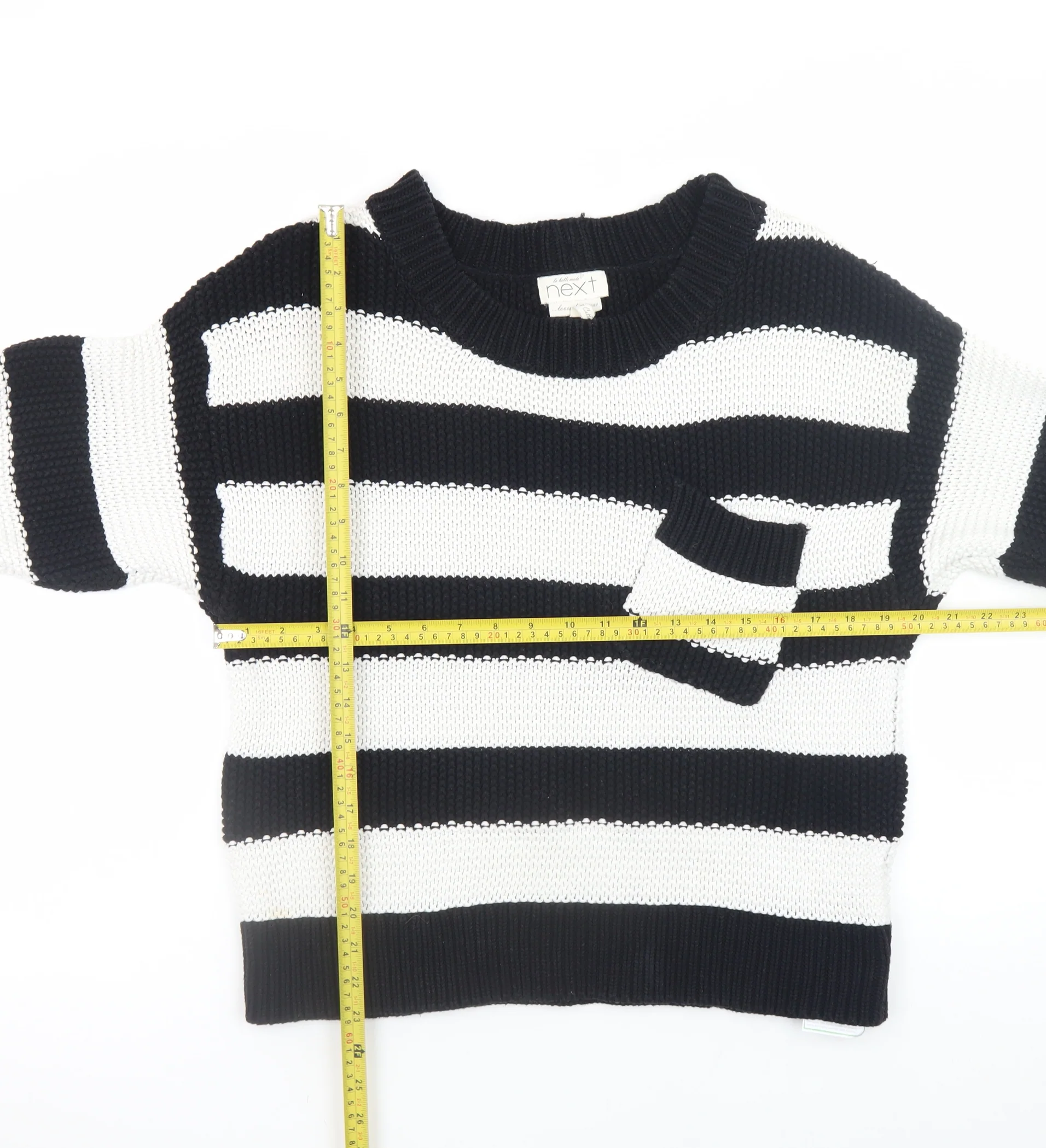 Next Womens Black & White Striped Cotton Jumper Size 12 - Image 2