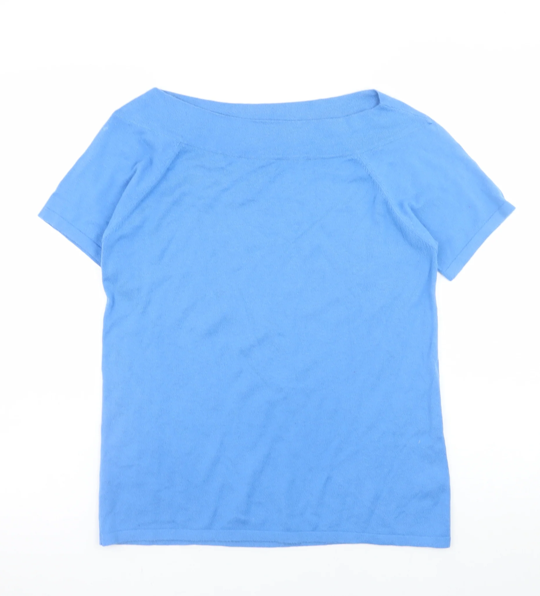 Next Womens Blue Boat Neck Short Sleeve Cotton Blend Jumper Size 10