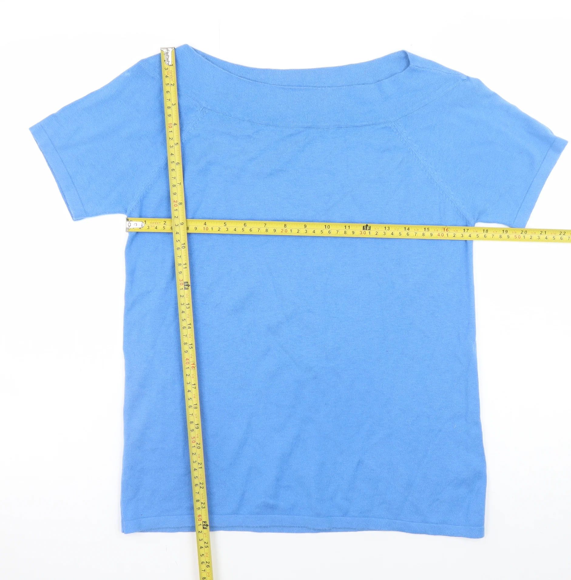 Next Womens Blue Boat Neck Short Sleeve Cotton Blend Jumper Size 10 - Image 2