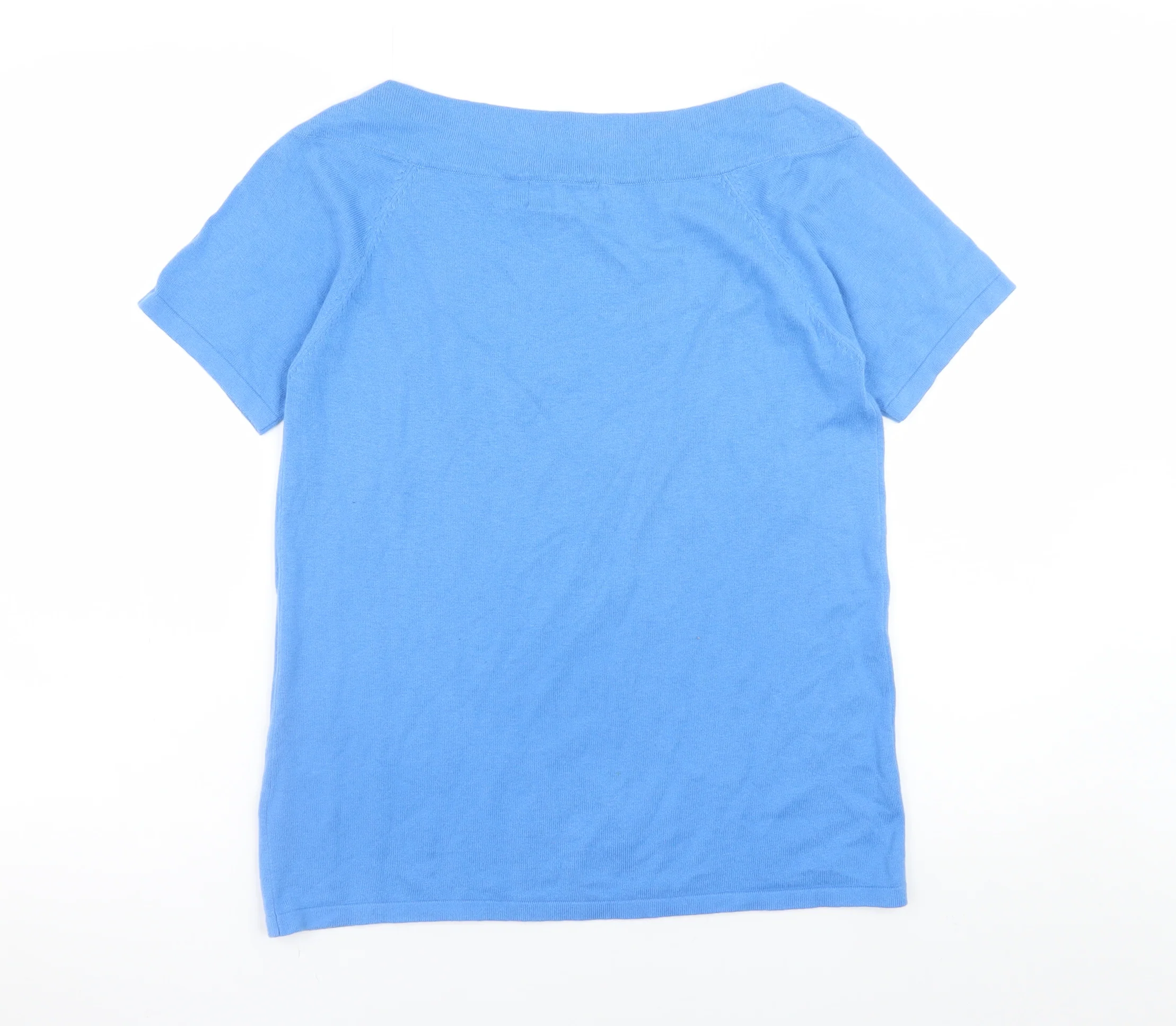 Next Womens Blue Boat Neck Short Sleeve Cotton Blend Jumper Size 10 - Image 3