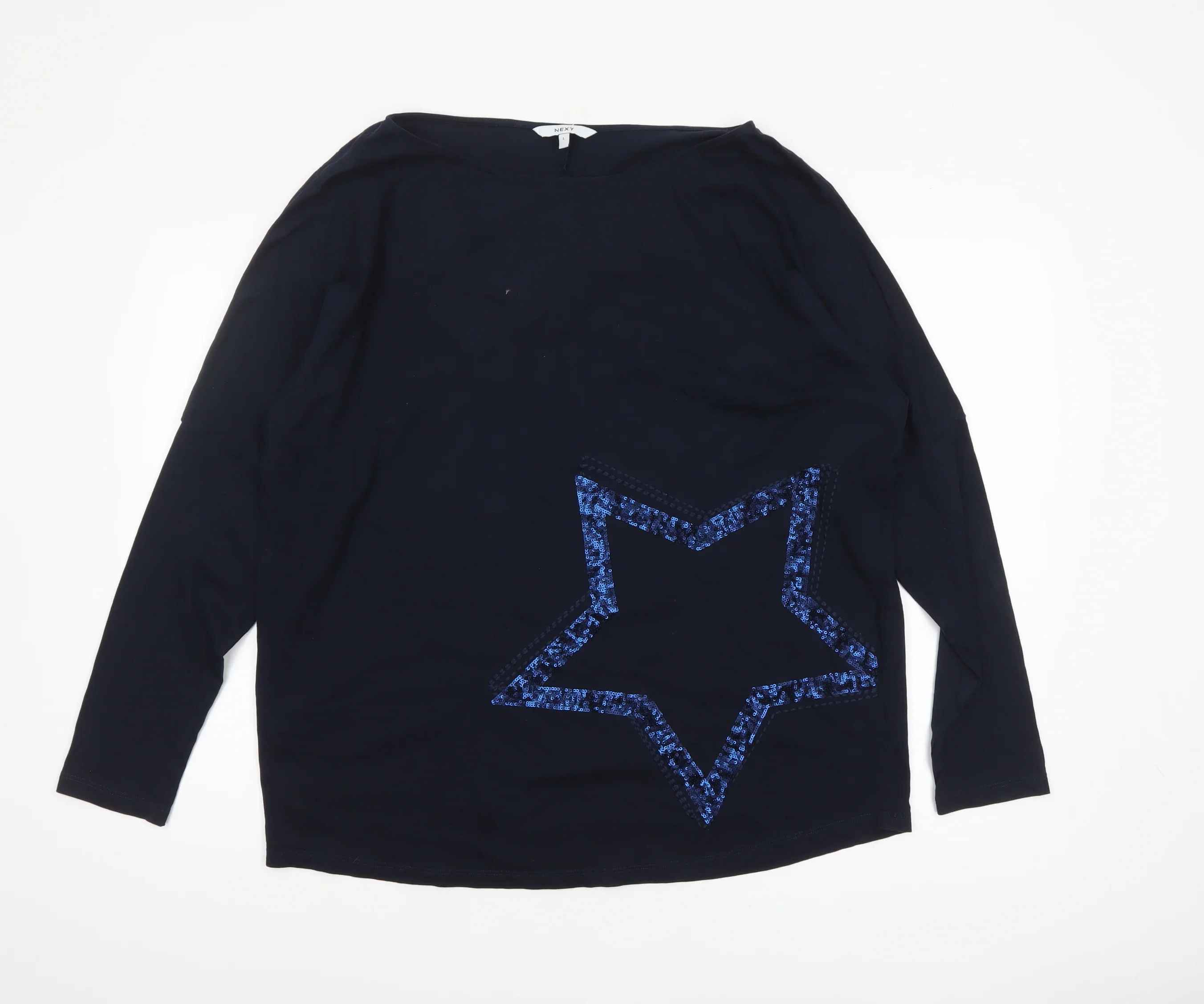 Next Womens Blue Sequin Star Cotton Long Sleeve T-Shirt Size L