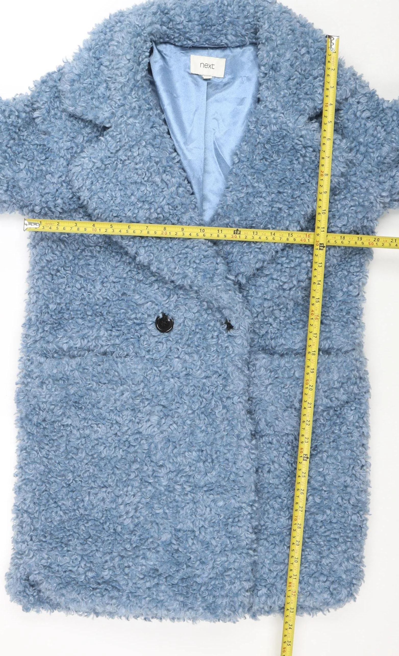 Next Women's Blue Textured Mid-Length Button Coat Size S - Image 2