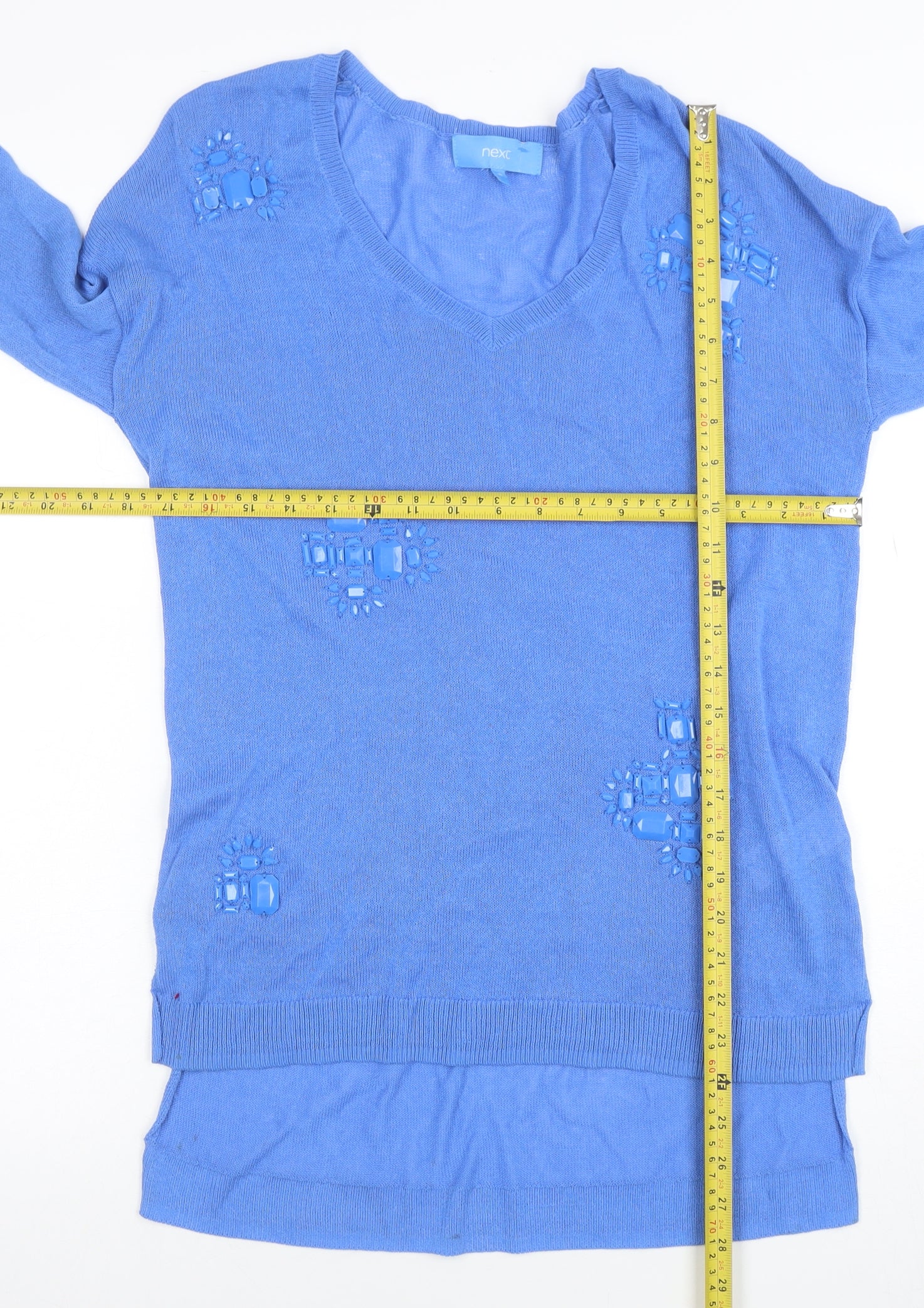Next Women's Blue V-Neck Jewel Pullover Jumper Size 10 - Image 2