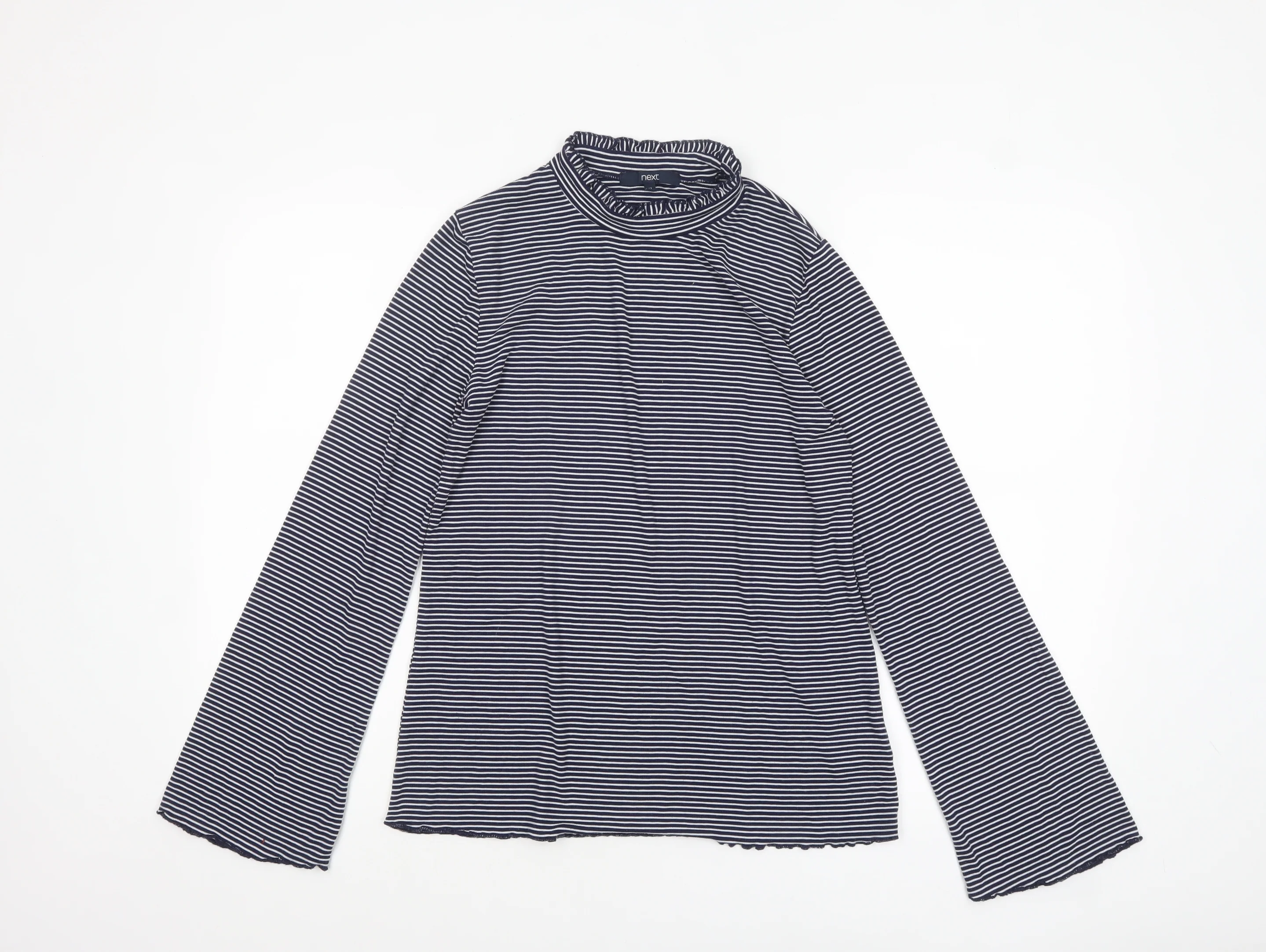 Next Womens Blue White Striped Roll Neck Long Sleeve Jersey Top Size 12