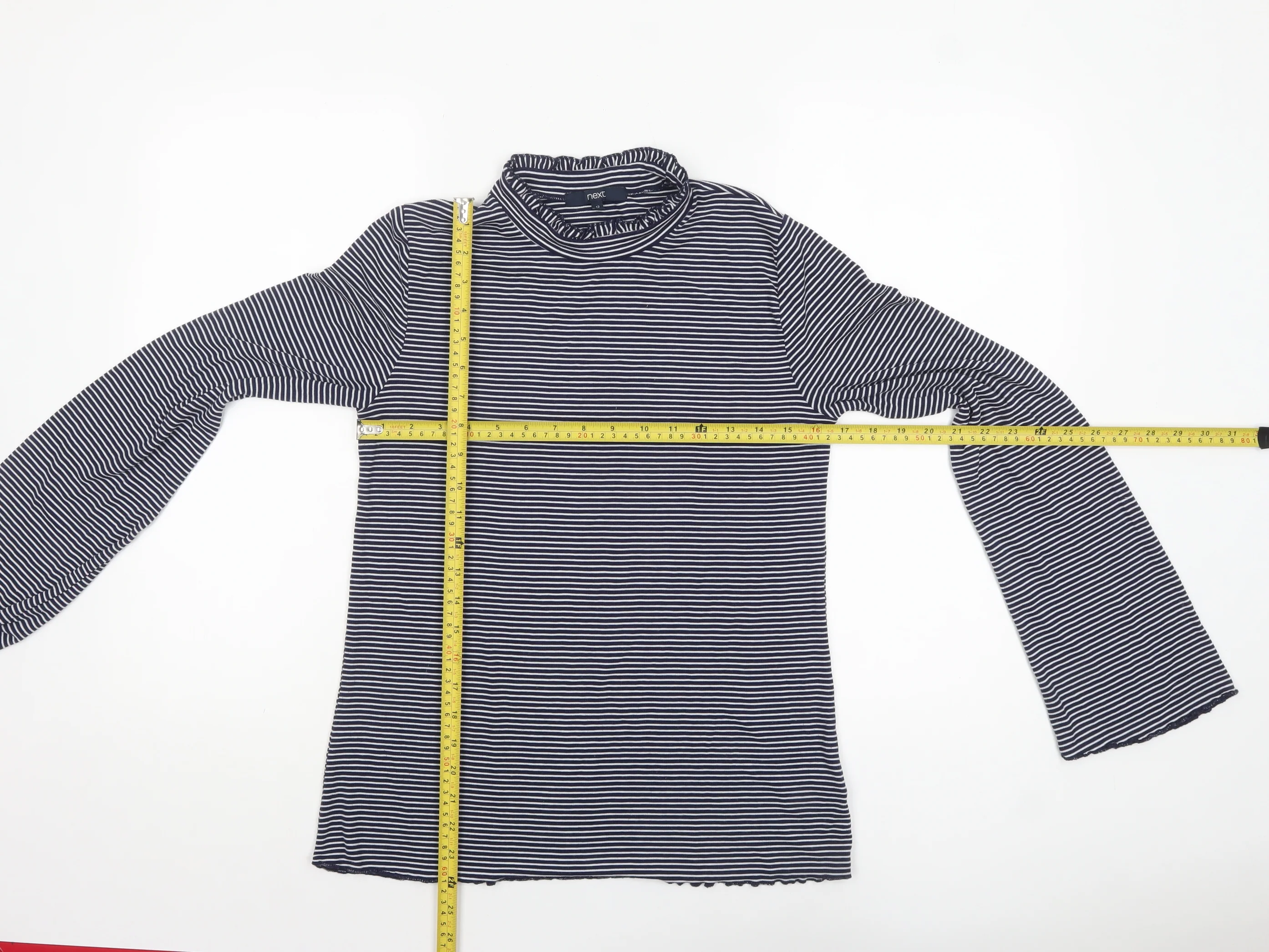 Next Womens Blue White Striped Roll Neck Long Sleeve Jersey Top Size 12 - Image 2