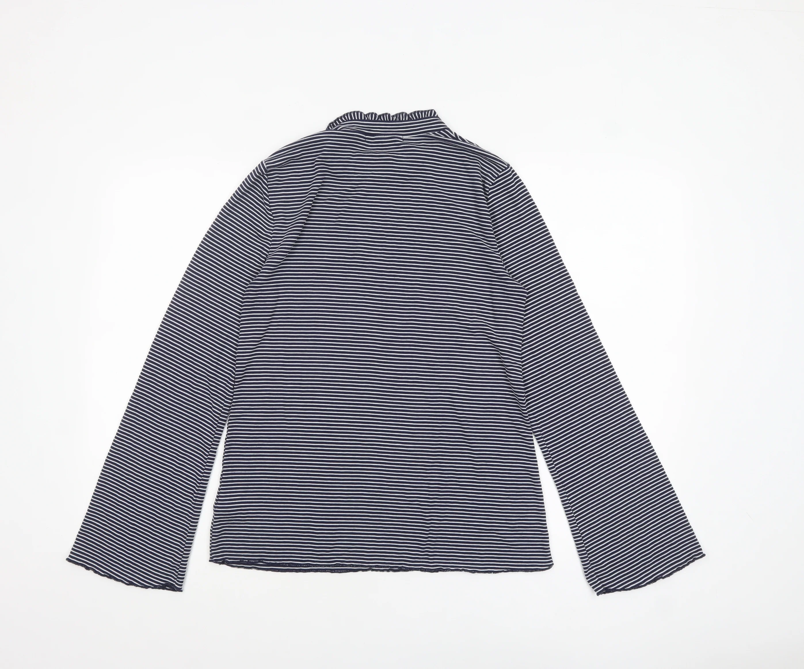 Next Womens Blue White Striped Roll Neck Long Sleeve Jersey Top Size 12 - Image 3