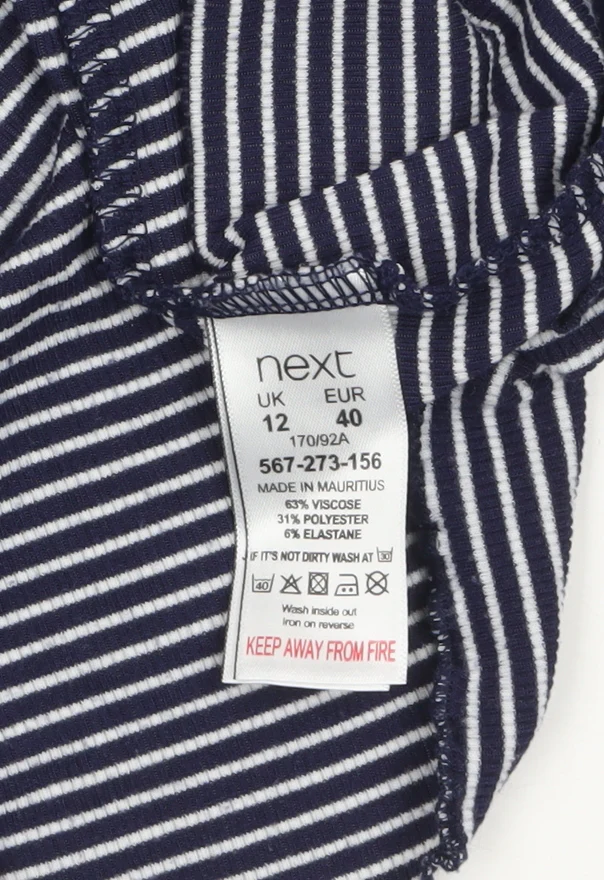 Next Womens Blue White Striped Roll Neck Long Sleeve Jersey Top Size 12 - Image 4
