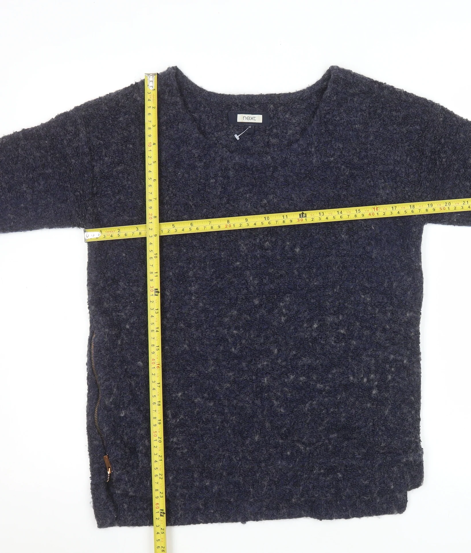Next Women's Blue Wool Blend Chunky Knit 3/4 Sleeve Pullover Jumper Size 12 - Image 2