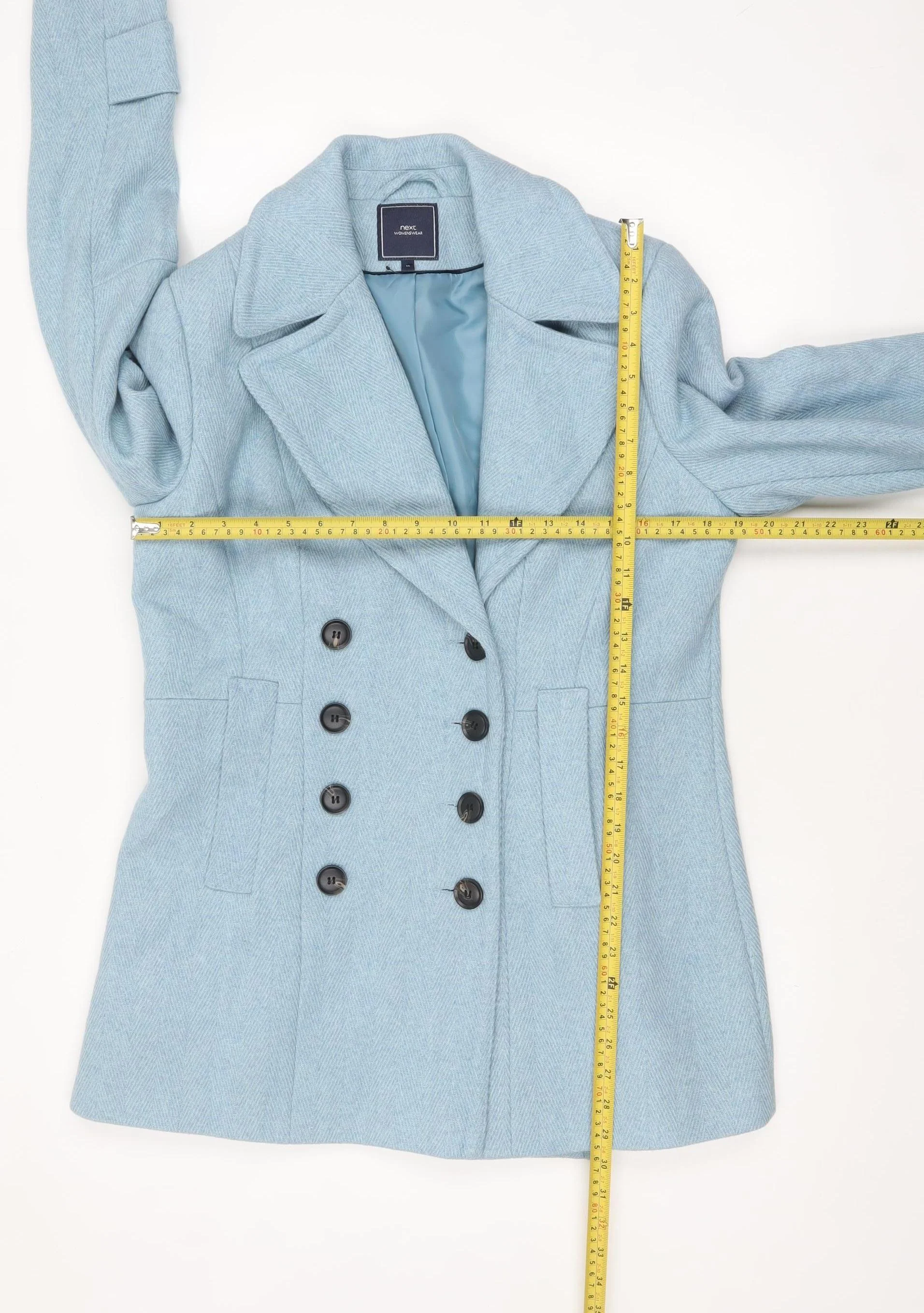 Next Womens Blue Wool Blend Pea Coat Size 16 Double Breasted - Image 2
